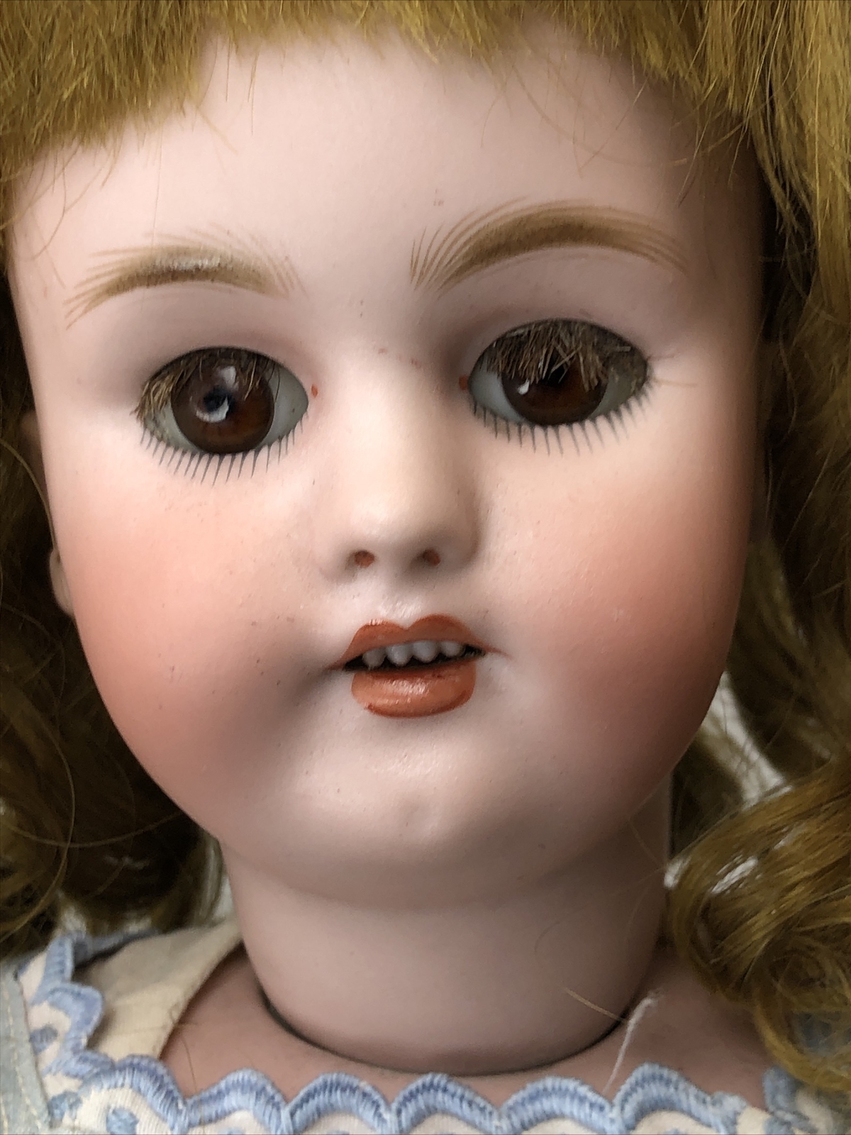 18” Antique German Simon & Halbig 1078 Bisque Doll Leather Kid Body Mohair #SC2