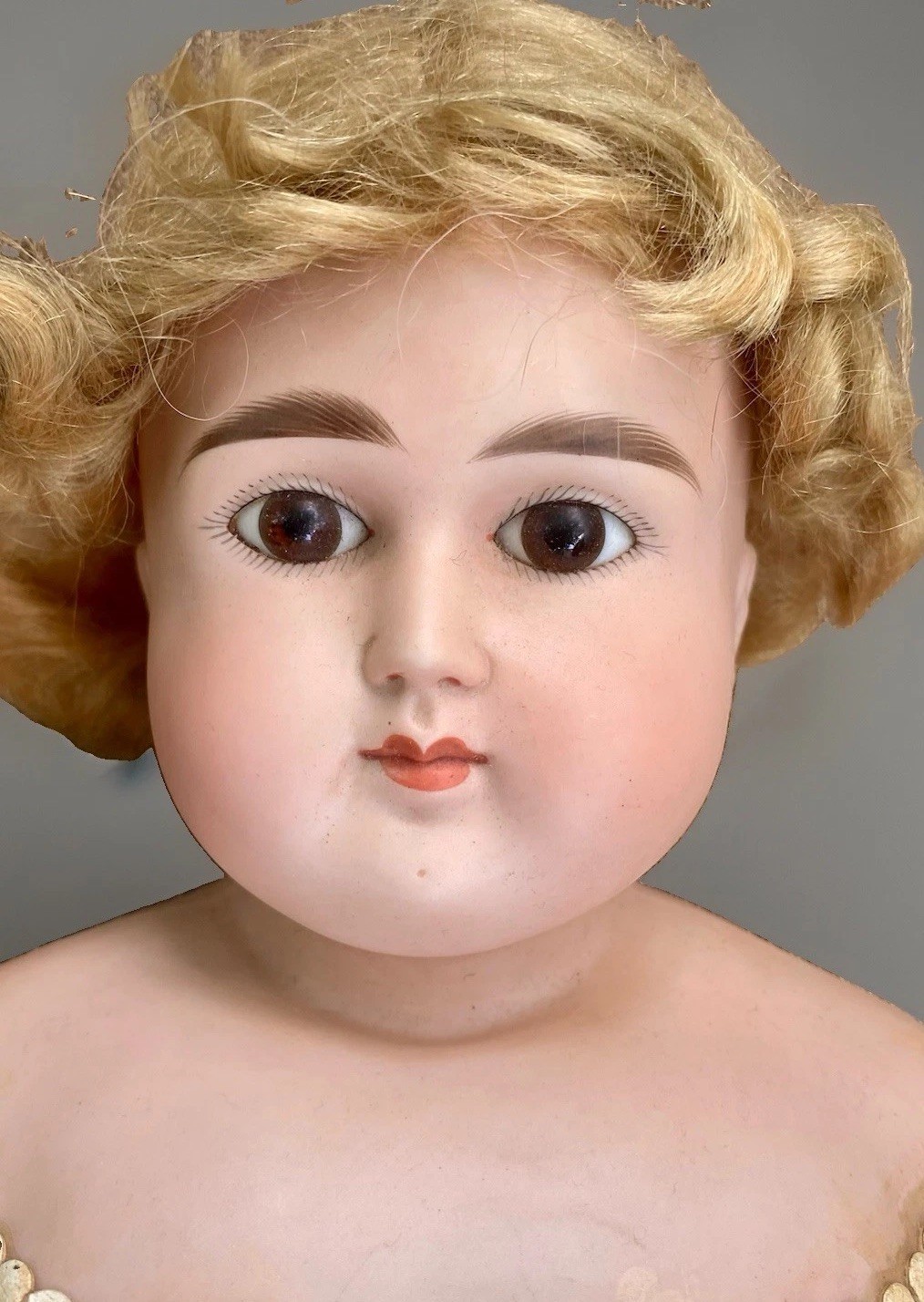 Antique 23″ Belton Type Sonneberg Turned Head Doll Closed Mouth Flawless Bisque