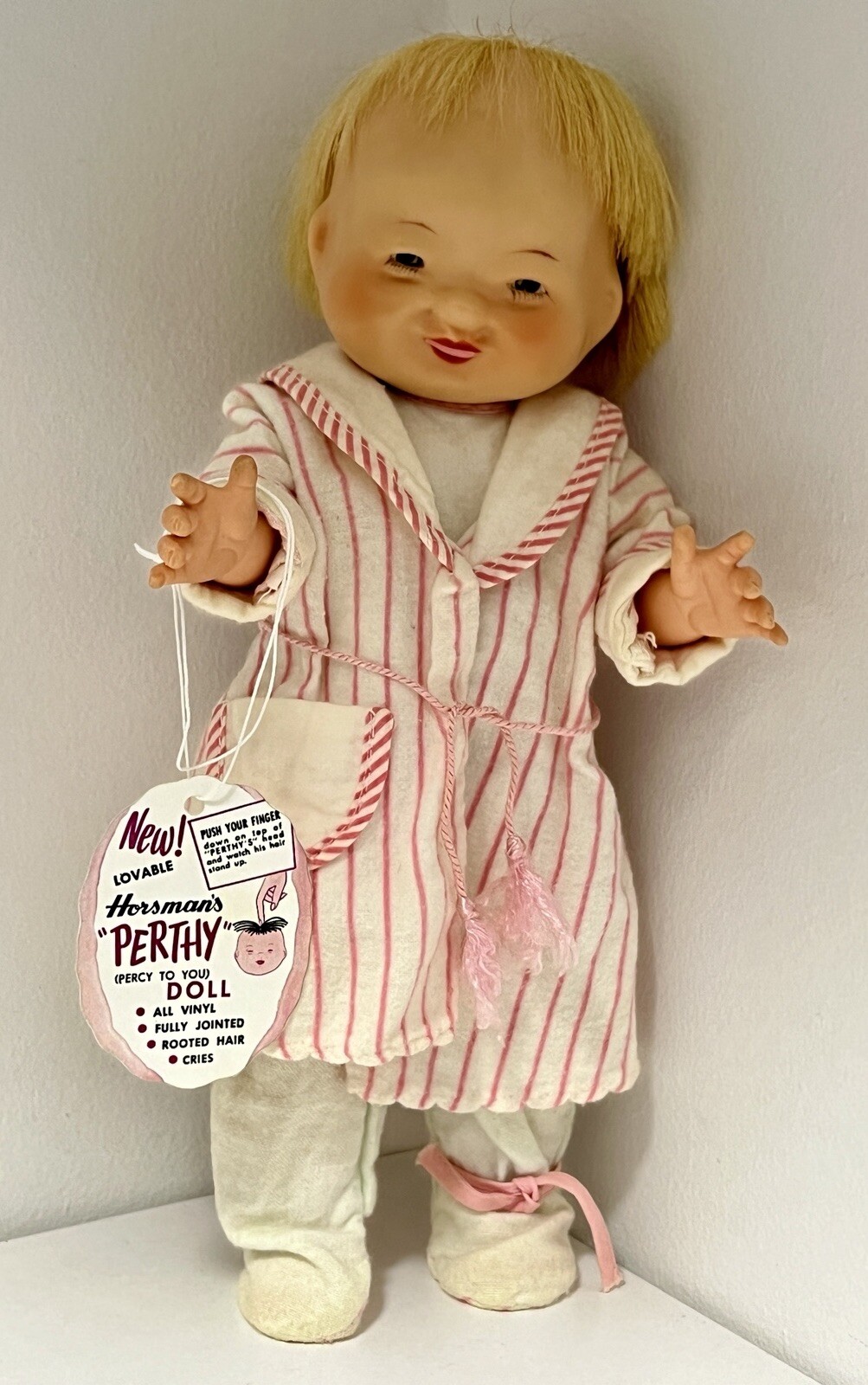 1958 PERTHY / PERCY Li’l Happy Fella~ Asian Horsman Doll Original Outfit Squeaks