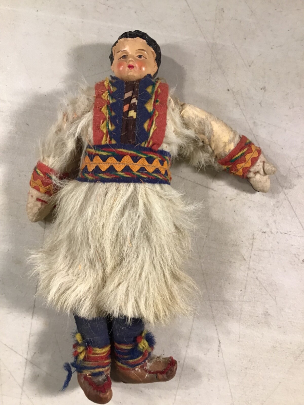 Vintage 1930’s Lapland, Finland Traditional Doll In Fur Clothing, 11”