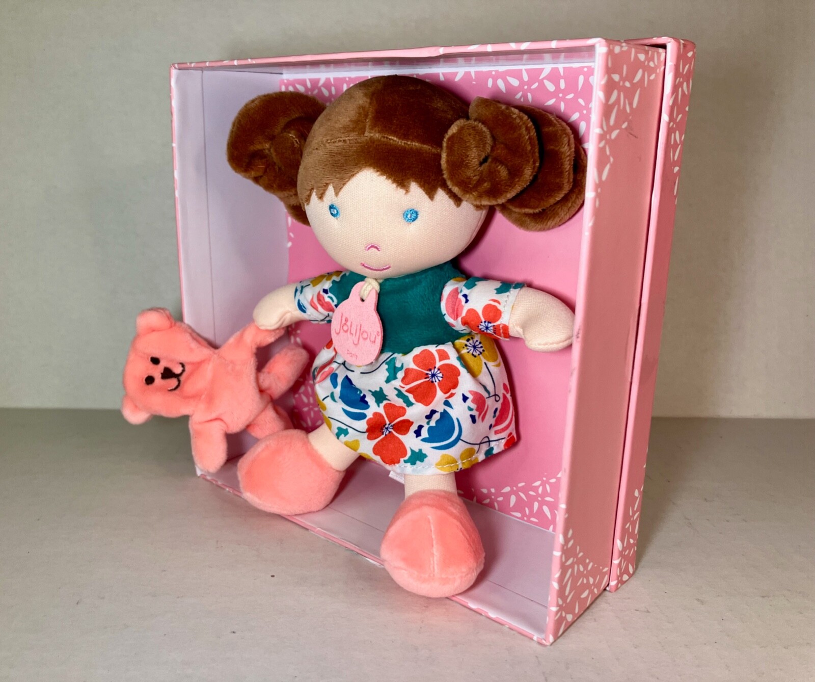 Jolijou Paris Doll My First Doll Green (doll with brown twintail hair and blue a