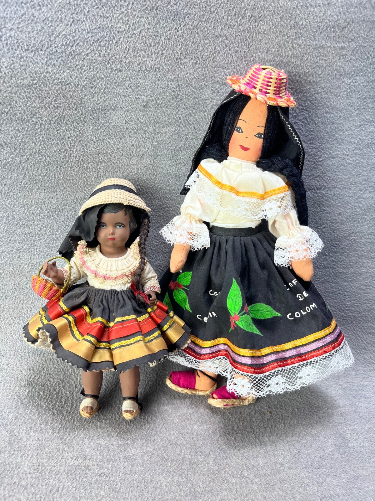 Vintage Colombia Coffee Souvenir Dolls Lot Cloth & Plastic