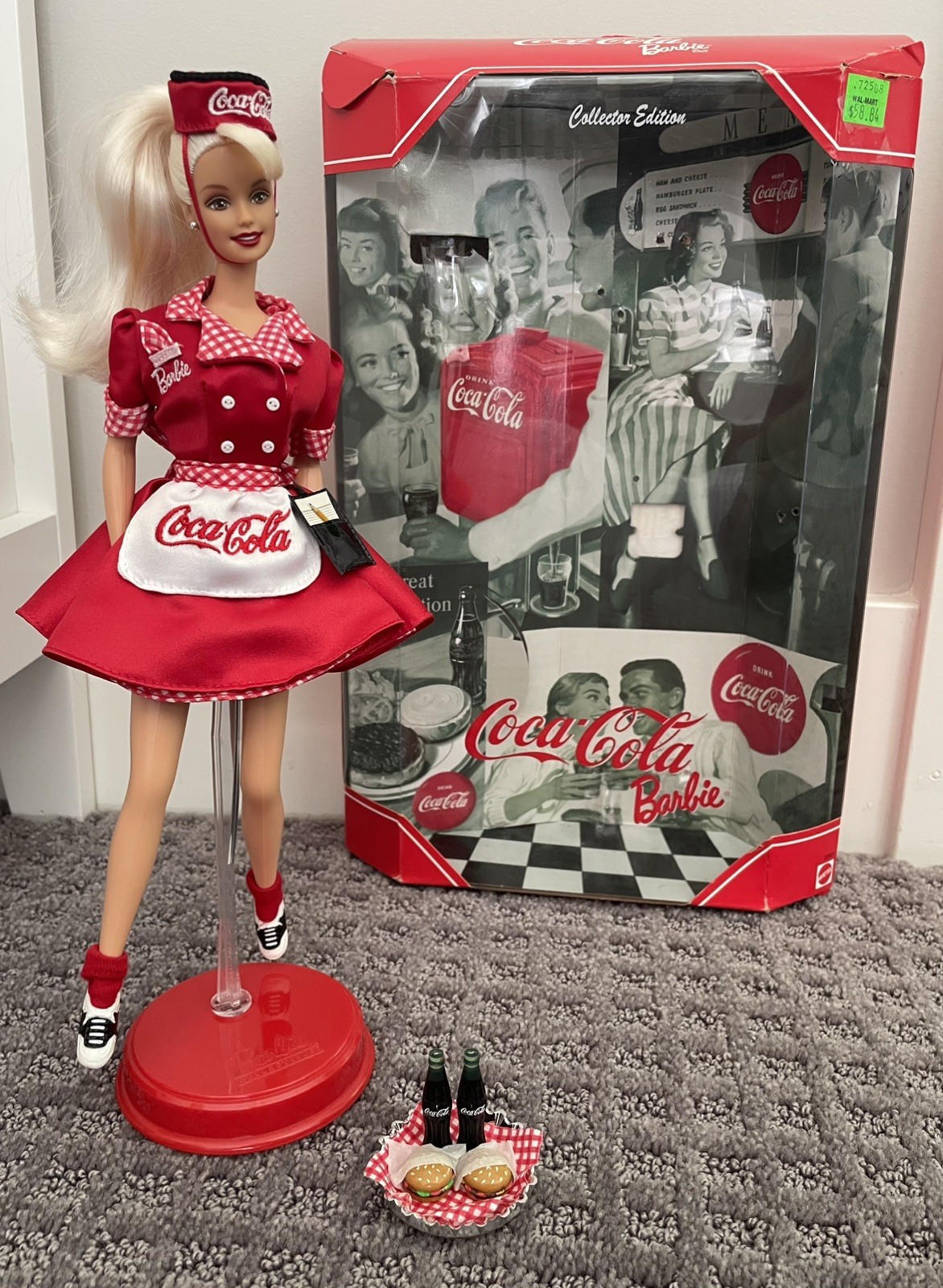1998 Coca-Cola Barbie Carhop Waitress Doll Collector Edition Mattel