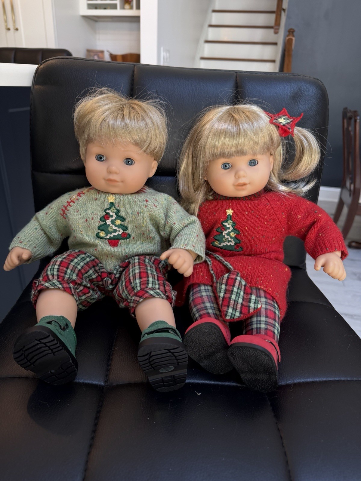 American Girl Bitty Baby Twins Girl & Boy Blonde Hair And Retired Holiday Outfit