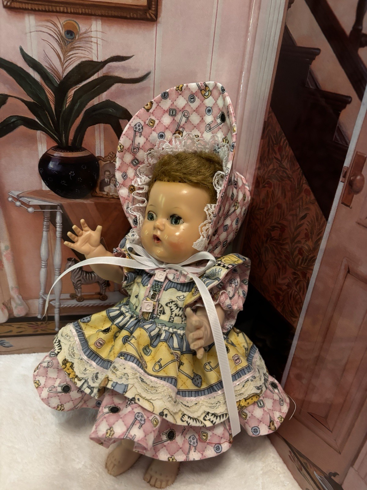 Nursery Baby Dress, Bloomers , Bonnet Fits 11” American Character Doll 3 Pc Set