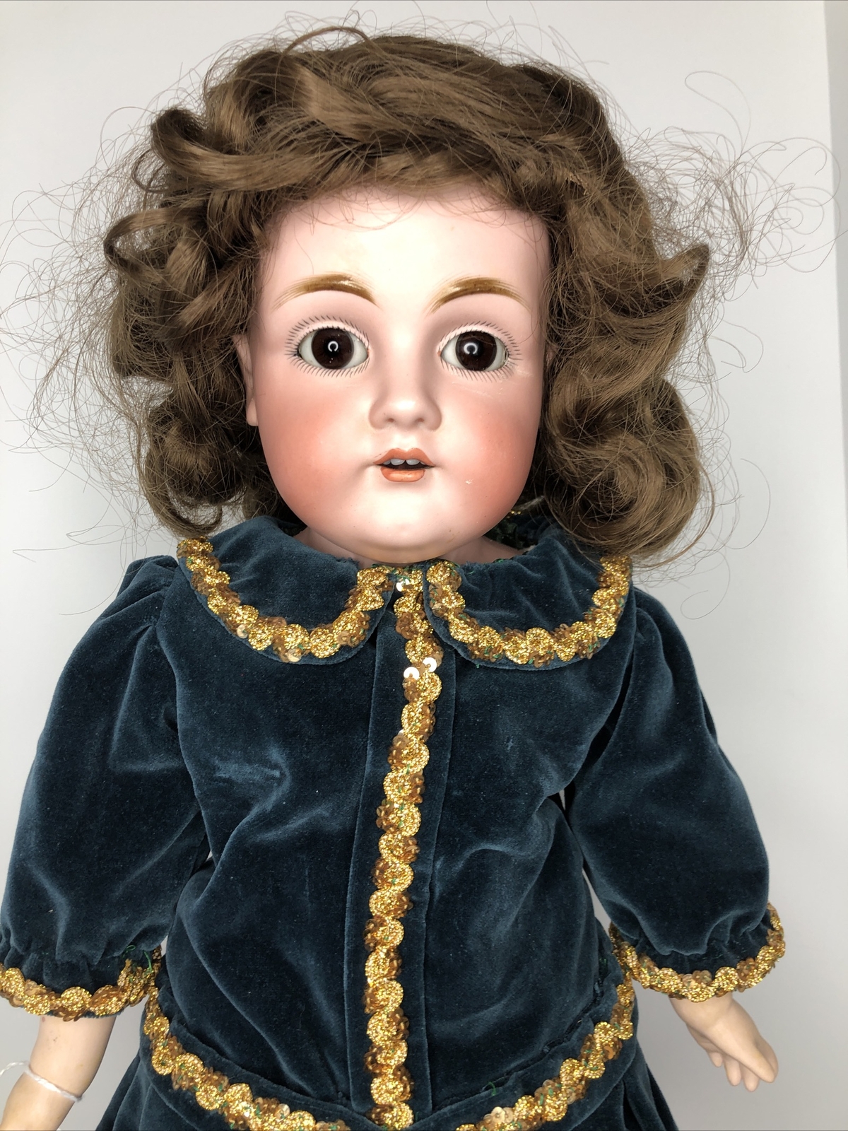 23” Antique German Kestner 154 Bisque Doll Leather Body Brunette SL BR Eye #L