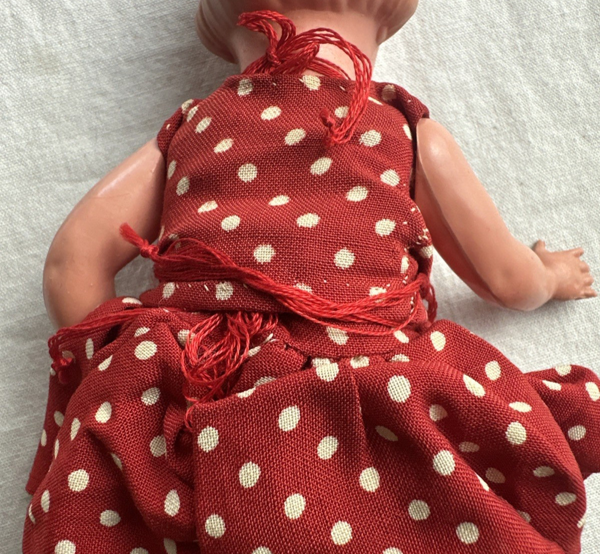 1920 German Articulate Celluloid Doll Red Polka Dot Dress Turtle Mark 18-1/2/19