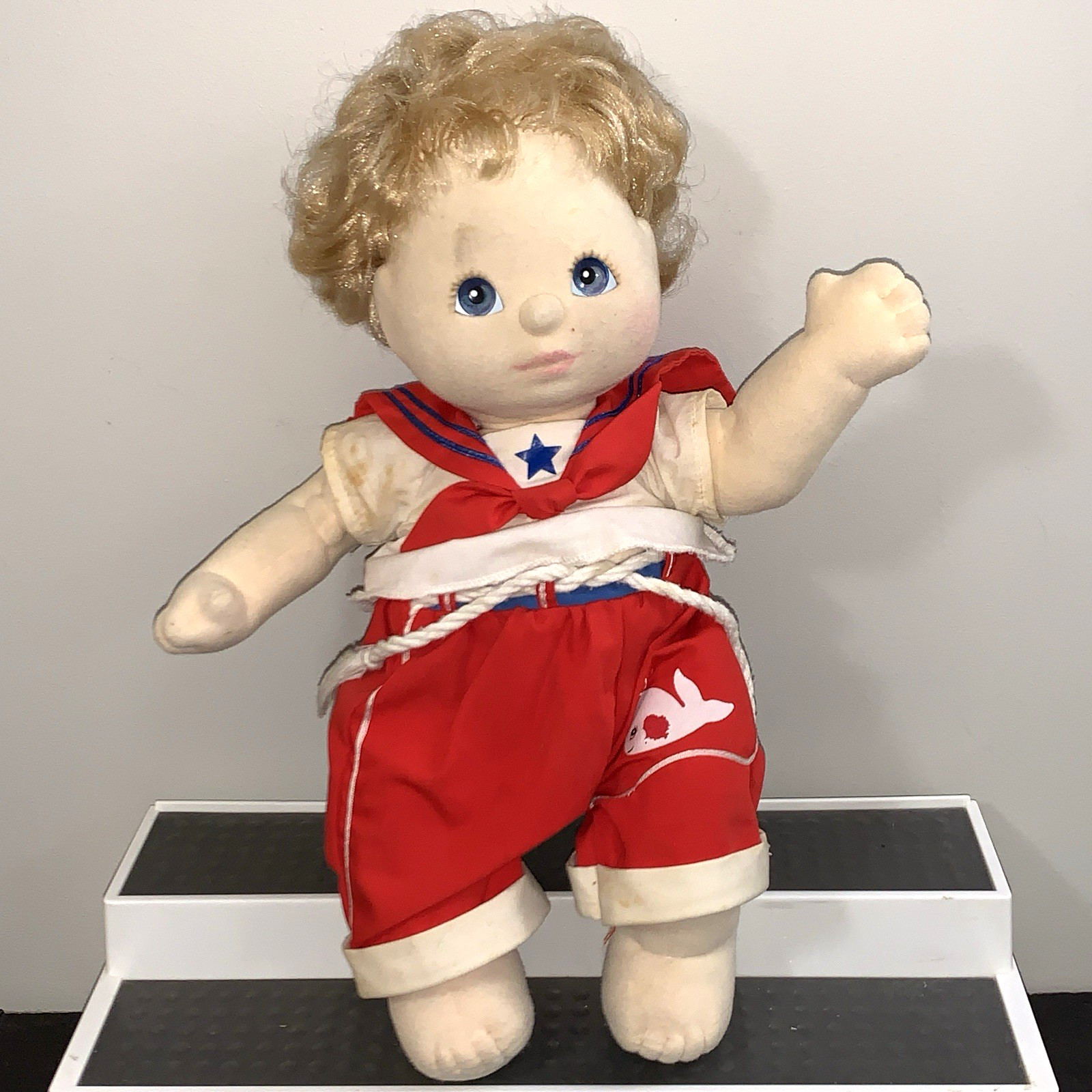 Vintage Mattel My Child Doll Boy Sailor Outfit Blonde Hair Blue Eyes 1985 Dirty!