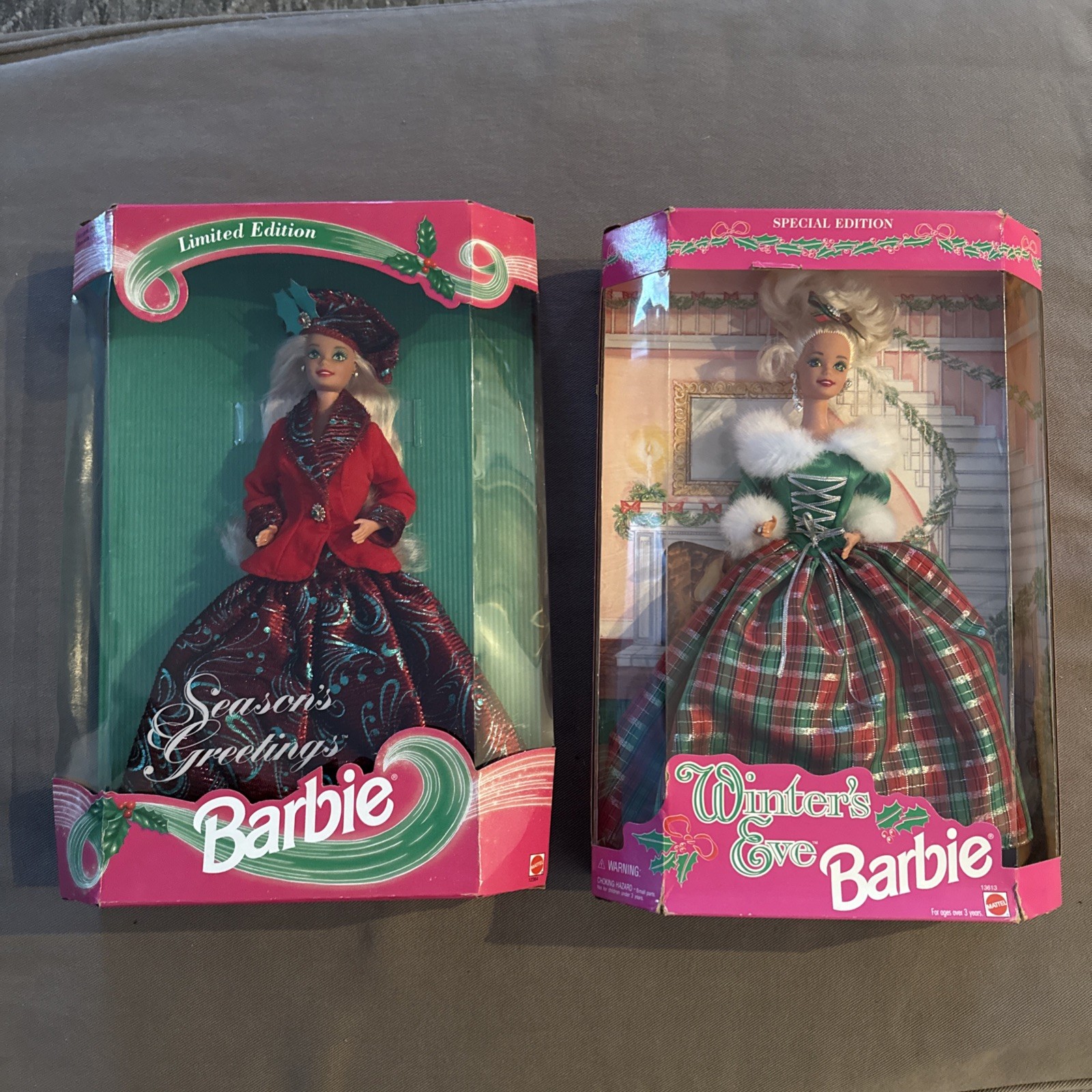 Mattel Season’s Greetings Barbie Doll 12354 & Winter’s Eve Barbie 13613- NRFB
