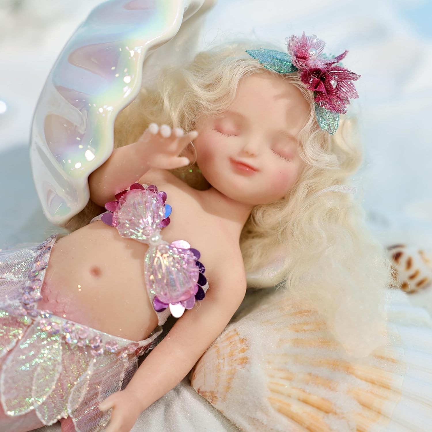 10-Inch Mermaid Platinum Silicone Baby Doll, Lifelike Full Body Silicone Dolls，C