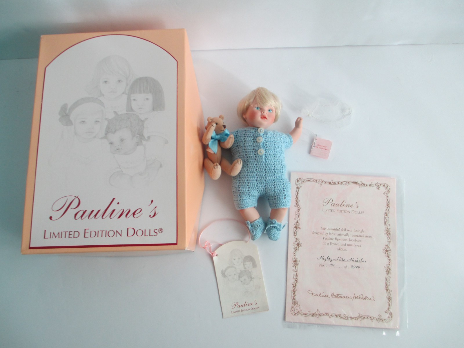 Pauline’s Limited Edition Doll Porcelain Nighty Nite Nicholas PP203 & Teddy Bear