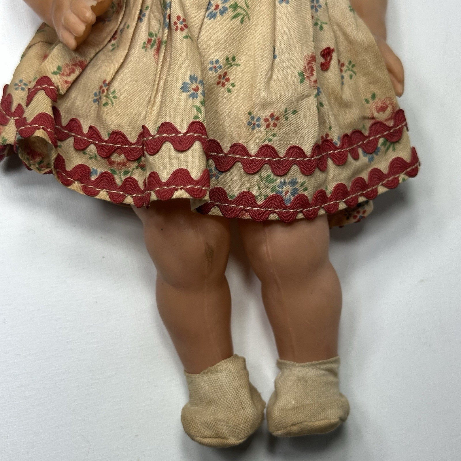 Vintage Composition Or Plastic Doll Blonde Hair Two Braids W/Ribbon Blue Eyes