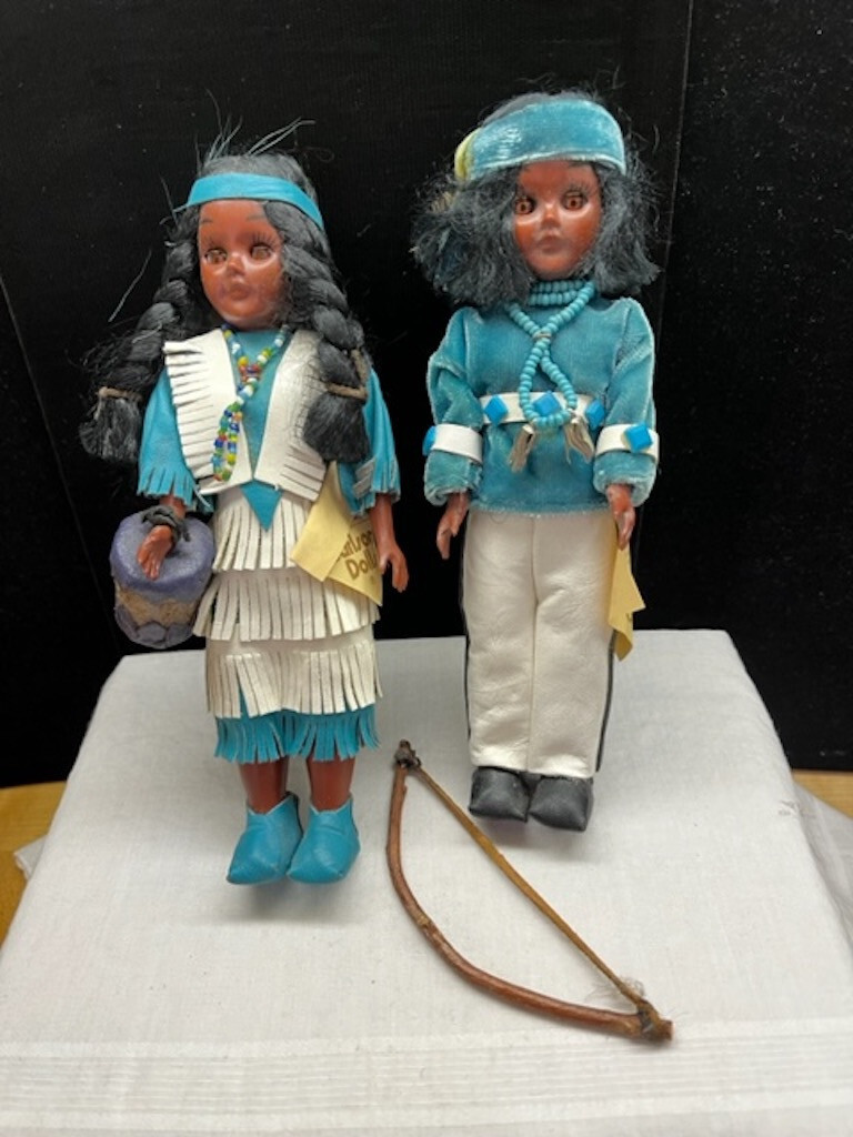 Vintage Carlson Native American Navajo Chief w/Bow & Arrow, Cree Princess Dolls