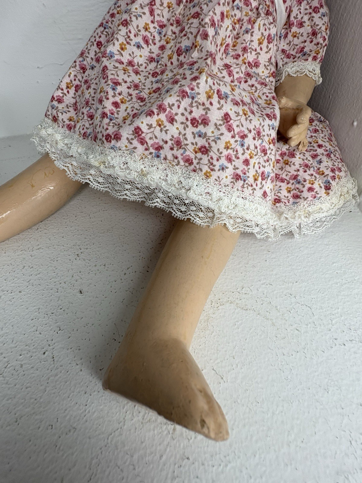 Antique 1910s Unmarked Patsy-Type Composition Doll 13” Handmade Homespun Dress