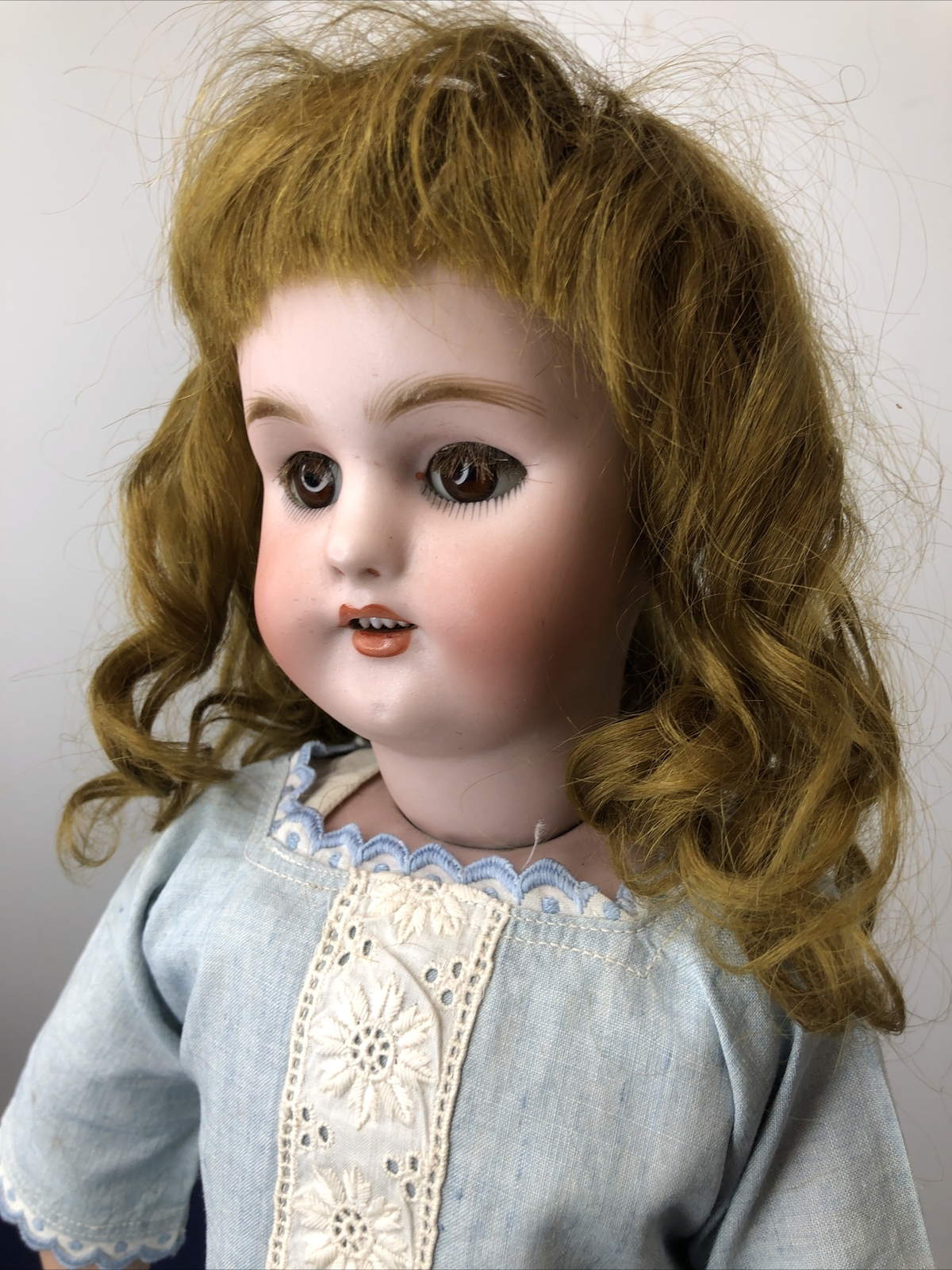 18” Antique German Simon & Halbig 1078 Bisque Doll Leather Kid Body Mohair #SC2