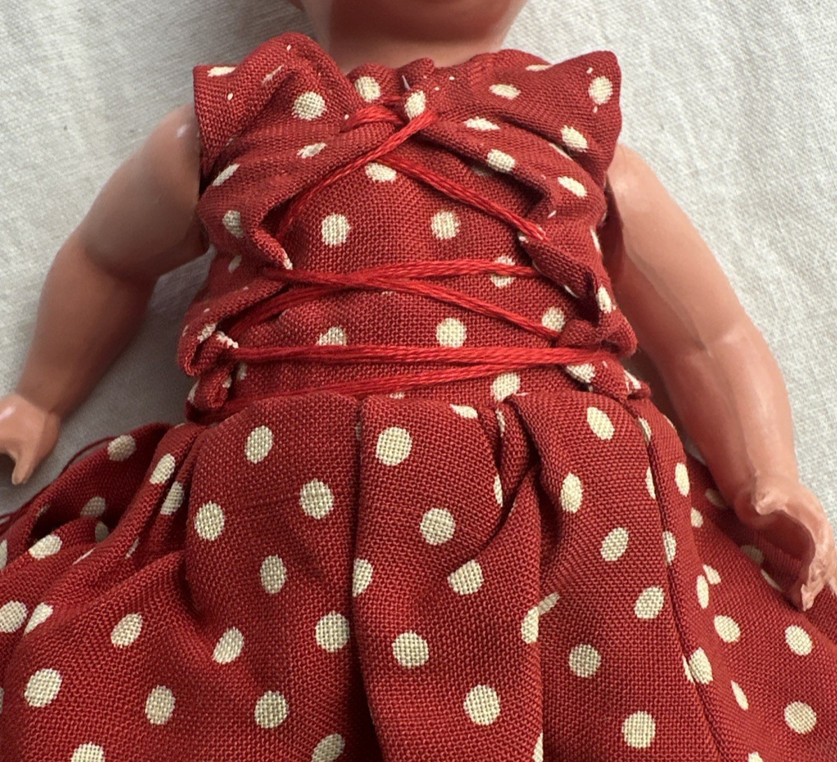 1920 German Articulate Celluloid Doll Red Polka Dot Dress Turtle Mark 18-1/2/19