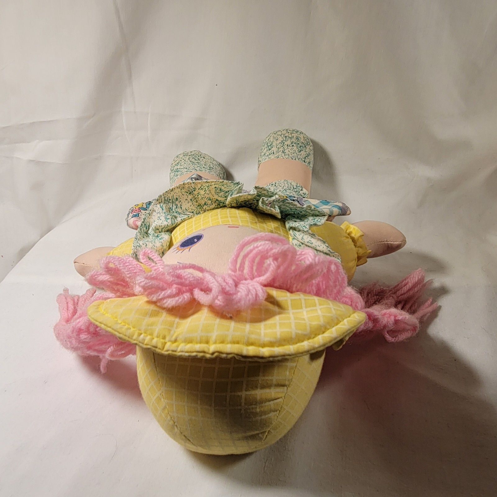 Vintage Cloth Doll Pink Braid Yarn Hair