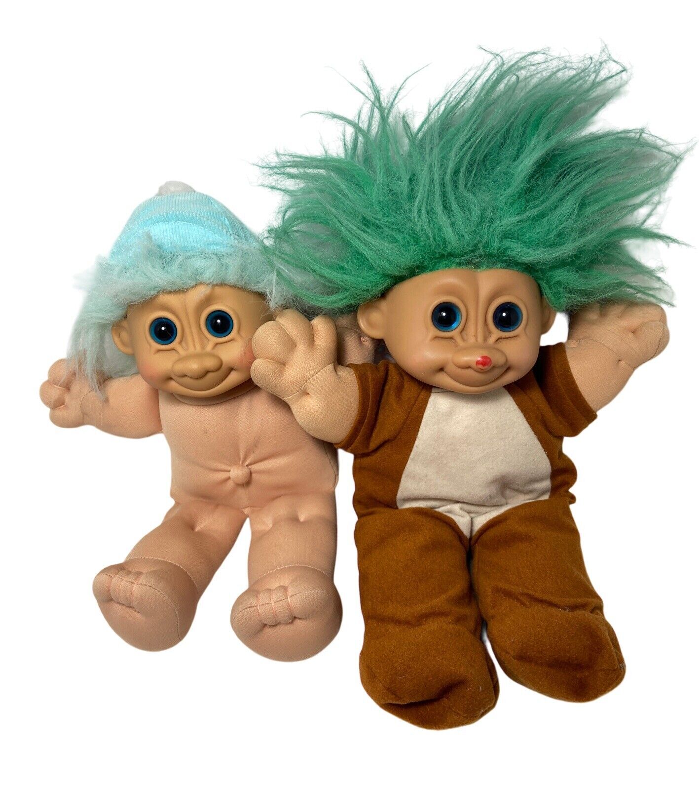 Russ Berrie Troll Kids Soft Body Doll Light Blue and Green Hair Lot of 2 Vintage