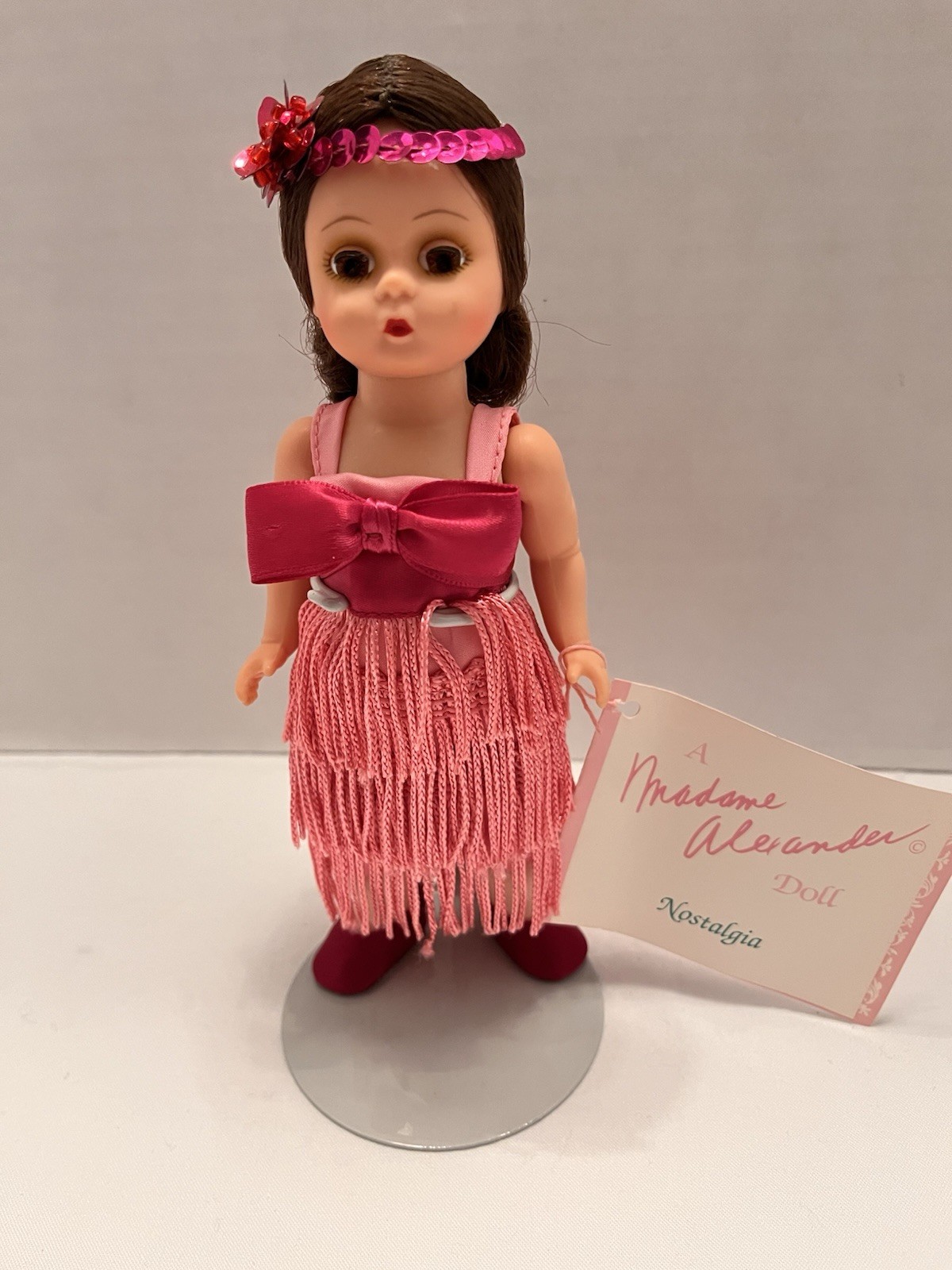 Vtg Madame Alexander #14105 Pink Flapper 8″ Brunette Doll W/ Tag And Stand