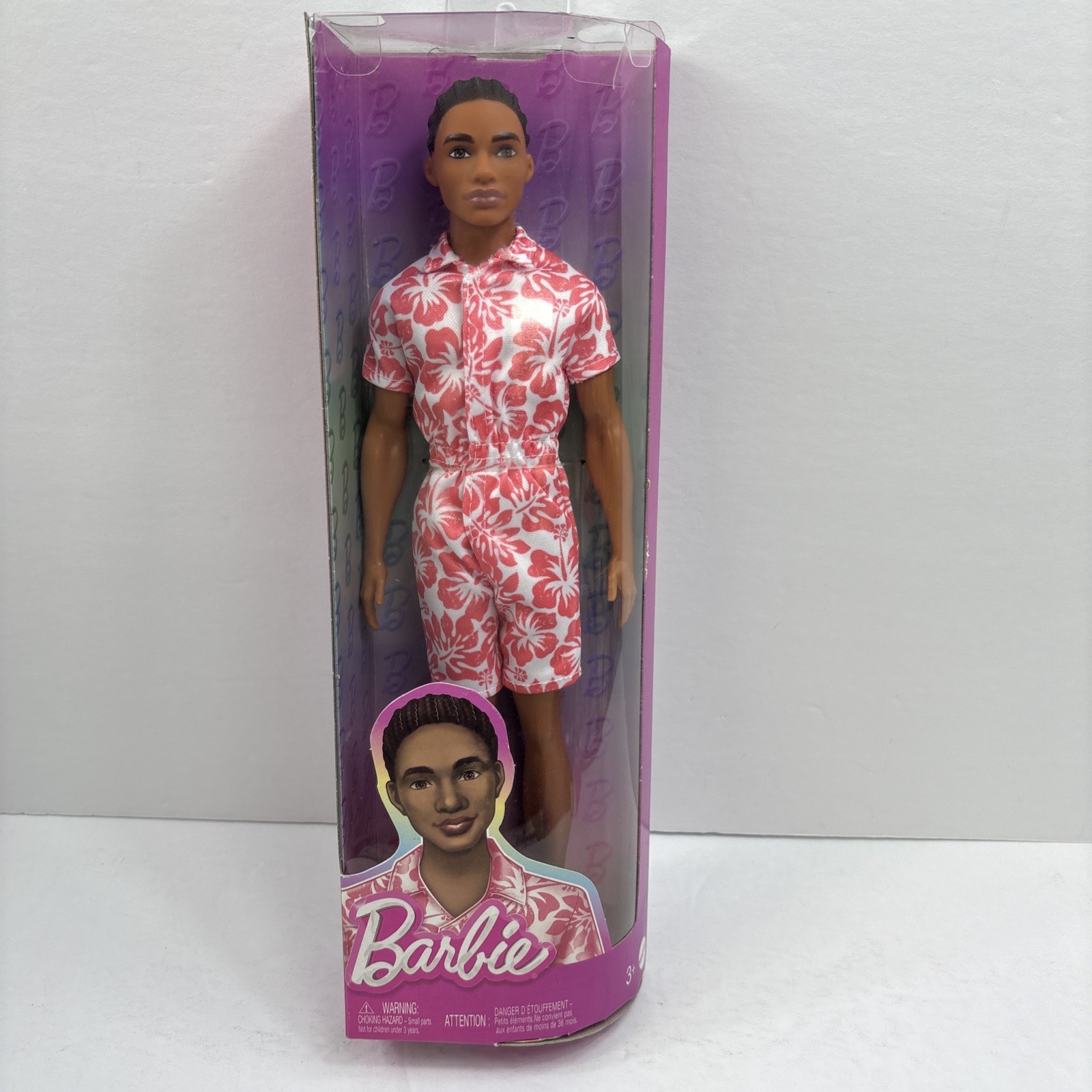 Barbie Fashionistas Ken Doll #235 w/ Braided Brown Hair, Wearing Coral Jumpsuit