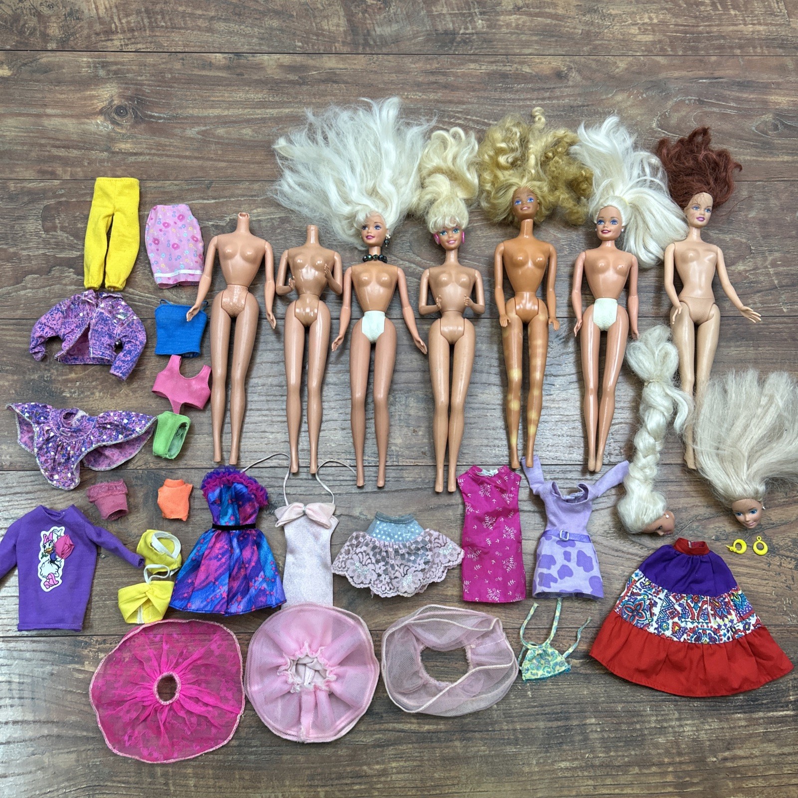 Lot of 7 Mattel Barbie Dolls Pieces With Random Clothes for Parts Repair Vintage