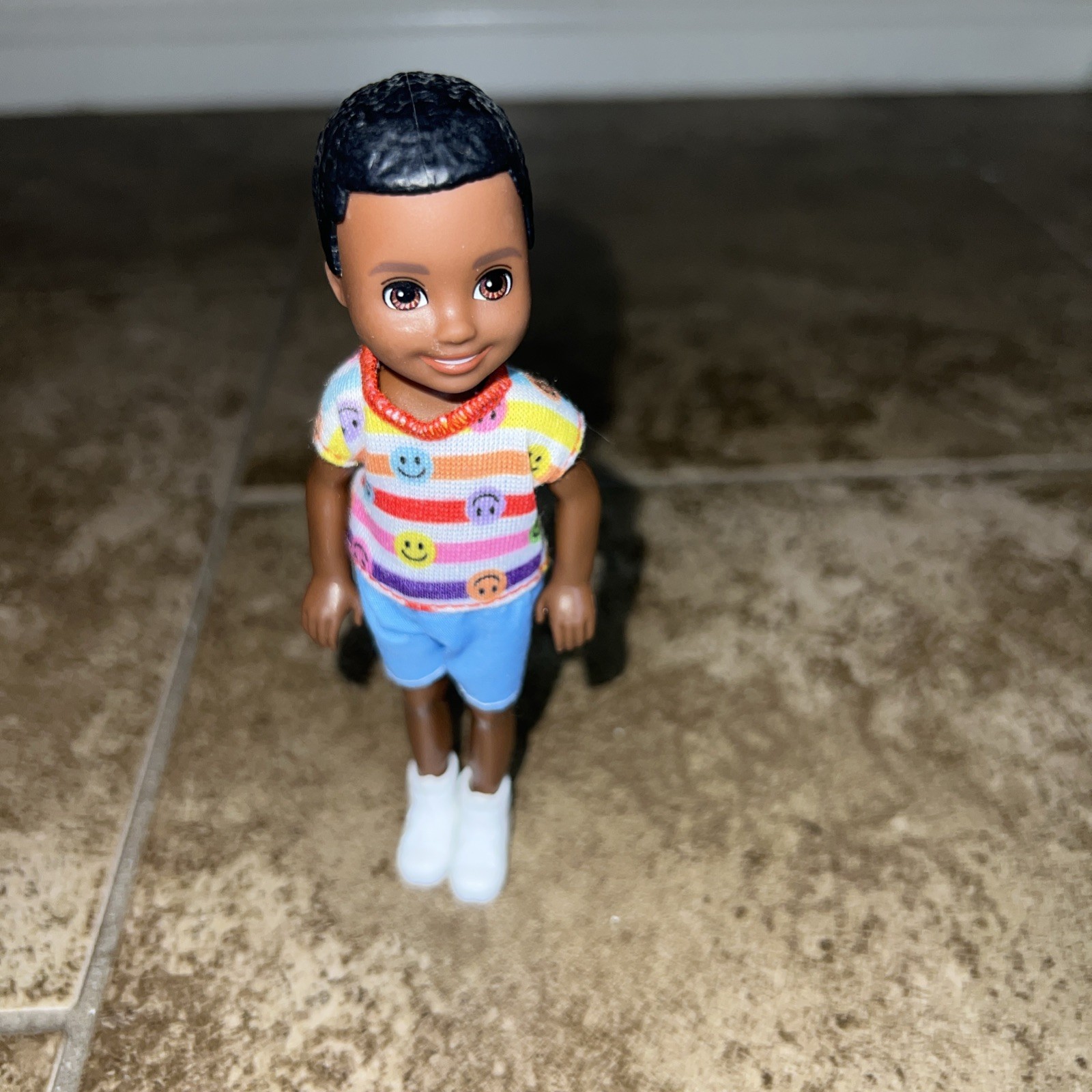 Mattel Barbie Club Chelsea Boy Doll African American Striped Smiley Face T-Shirt