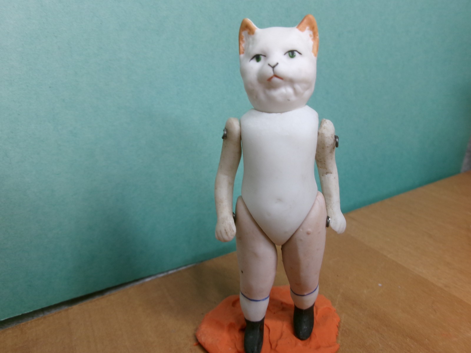 rar Antique Dolls Germany bisque animal cat Hertwig 1880-1930 miniatur