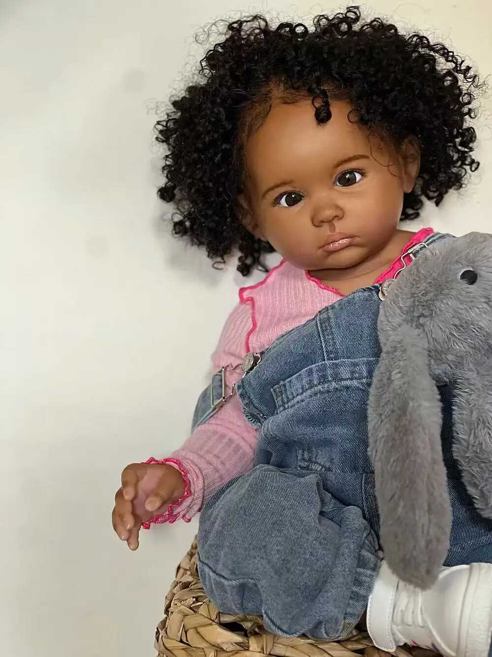 28in Reborn Dolls Toddler Baby With Hand-Rooted Afro Hair Dark Skin African Girl