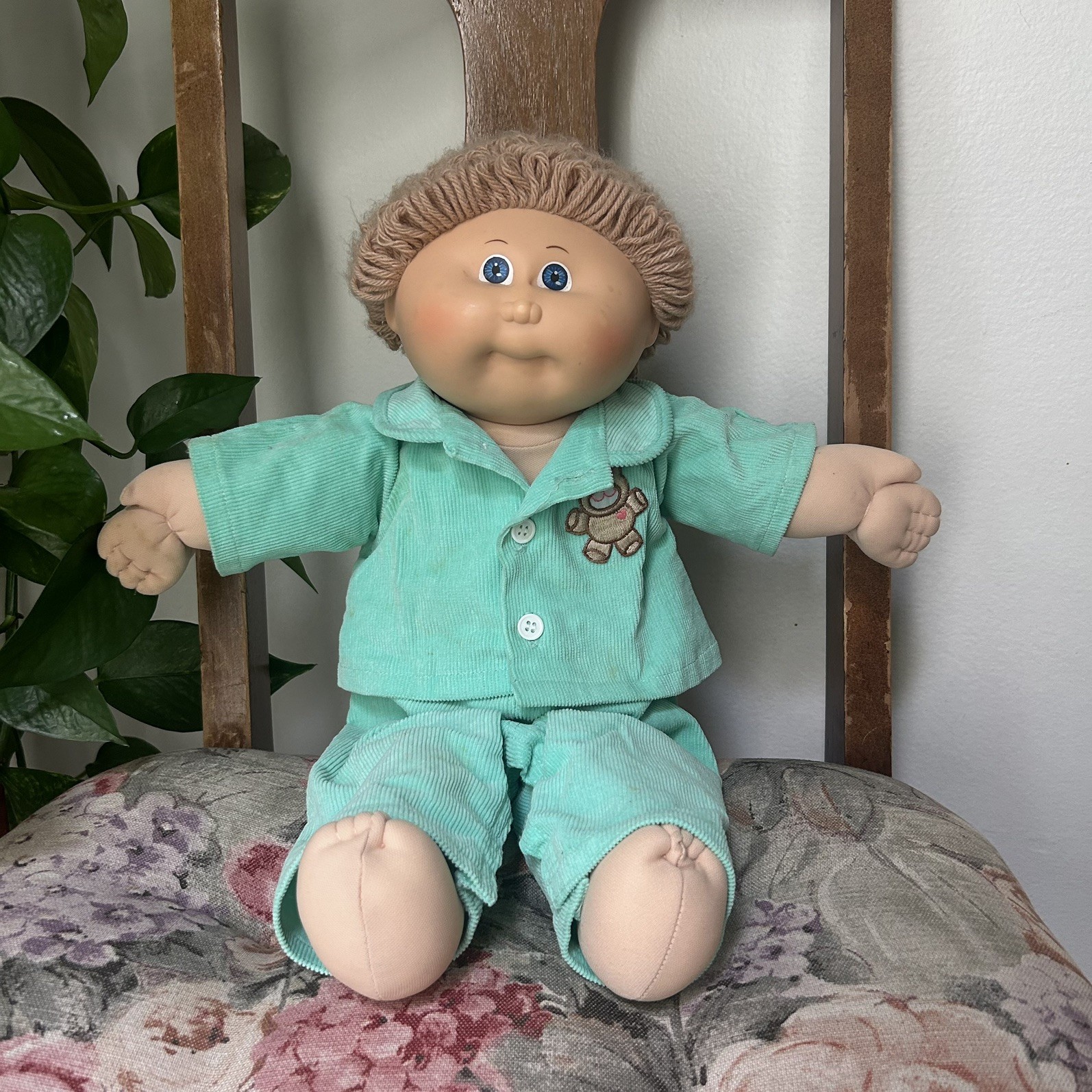 Vintage 1984 Cabbage Patch Kid Doll Boy Curly Hair Blue Eyes Original Clothes