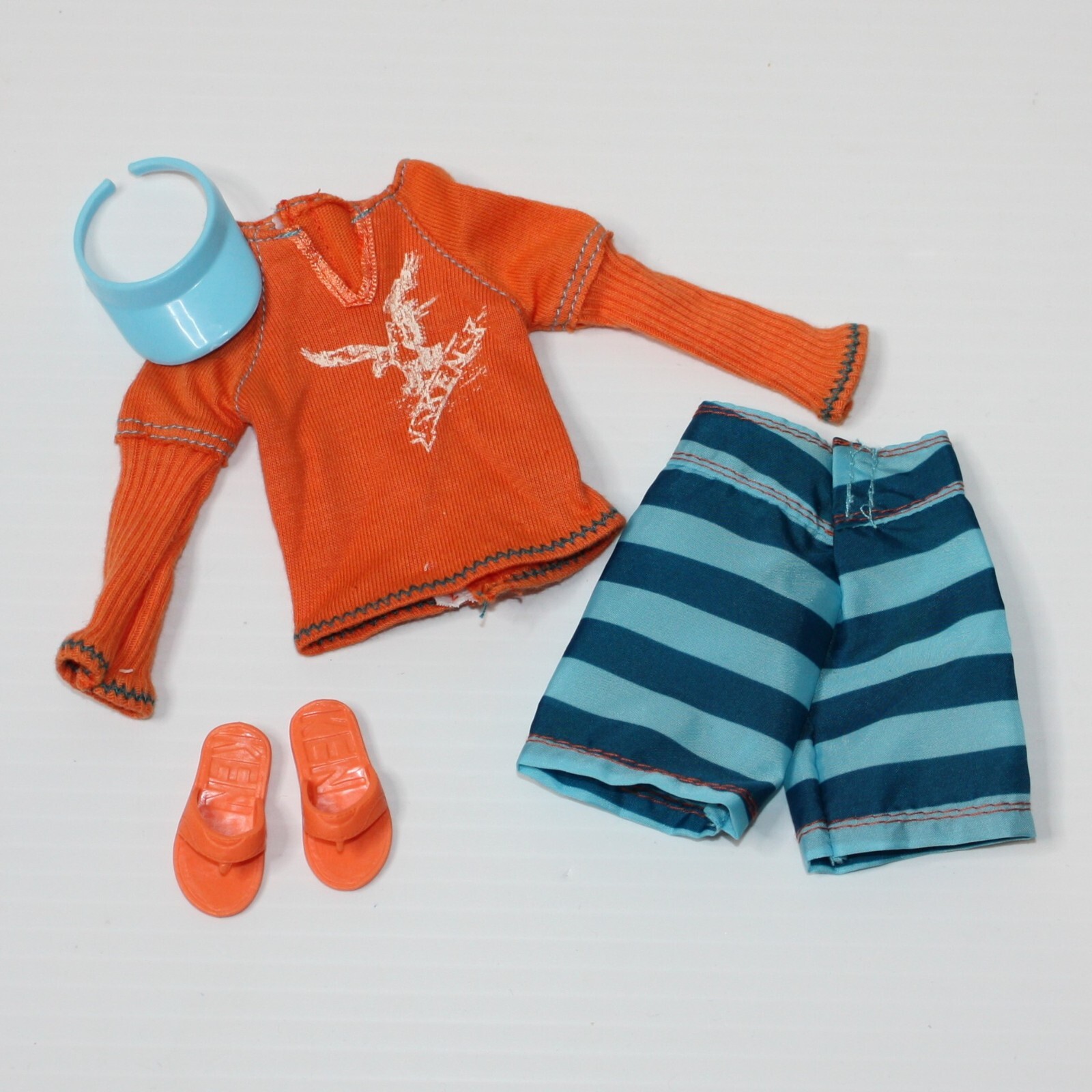 Barbie Ken Fashionistas Doll Outfit Orange Top, Shorts, Visor & Flip Flop Shoes