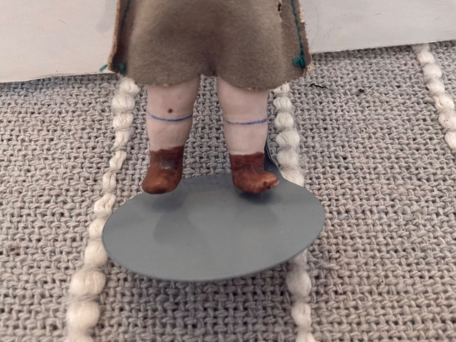 Antique 3.5” German Bisque Alpine Dollhouse Mignonette Doll In Original Outfit