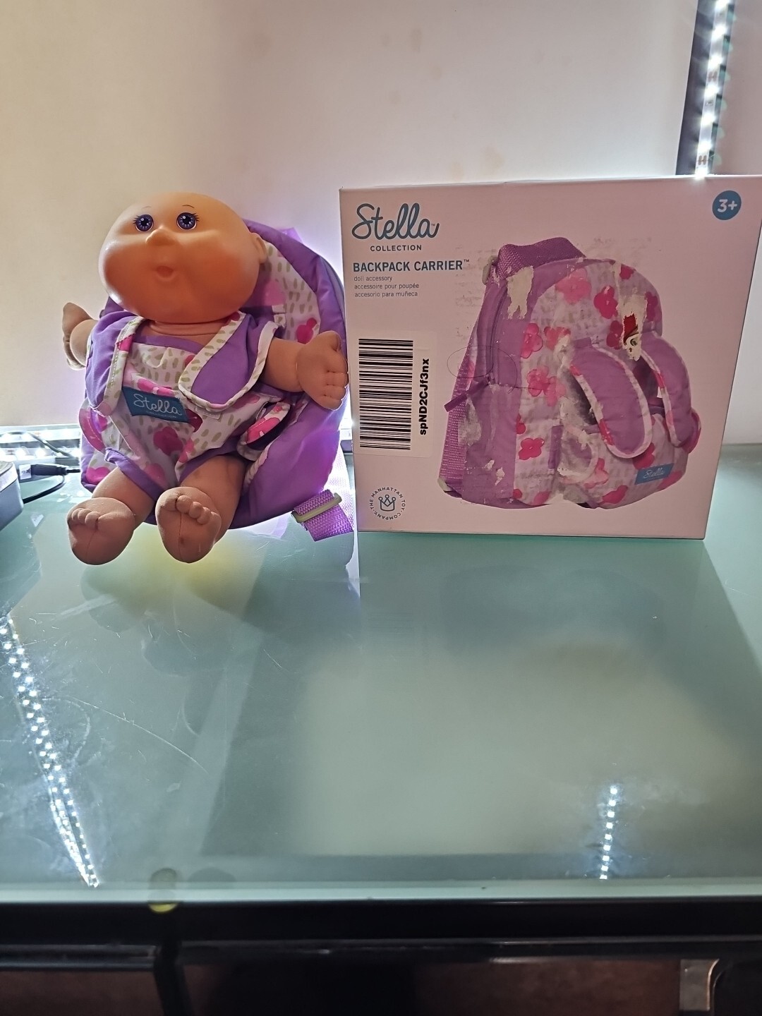 Baby Stella Backpack Carrier W/10in Cabbage Patch NB Baby Cloth Body Bald Naked