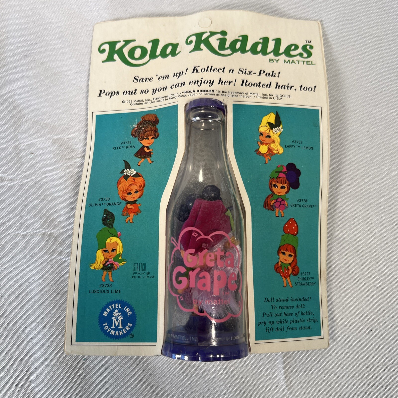 1967 Kola Kiddles Greta Grape *ORIGINAL PACKAGING NEVER OPENED*
