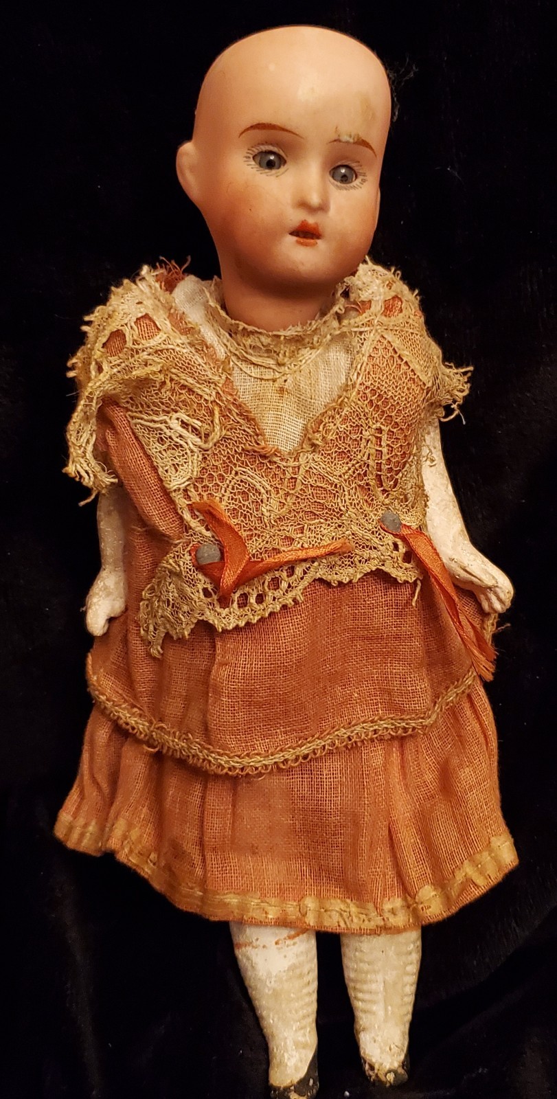 Antique Paper Mache Doll Germany 8” Bisque Head & Teeth Sleepy Glass Eyes RARE