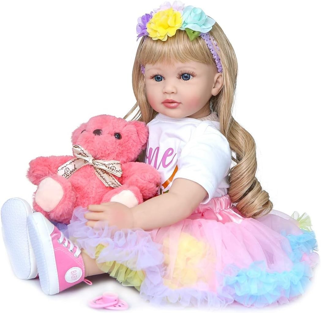 Lifelike Toddler Reborn Doll Silicone 24 Inch Blonde Curly Hair