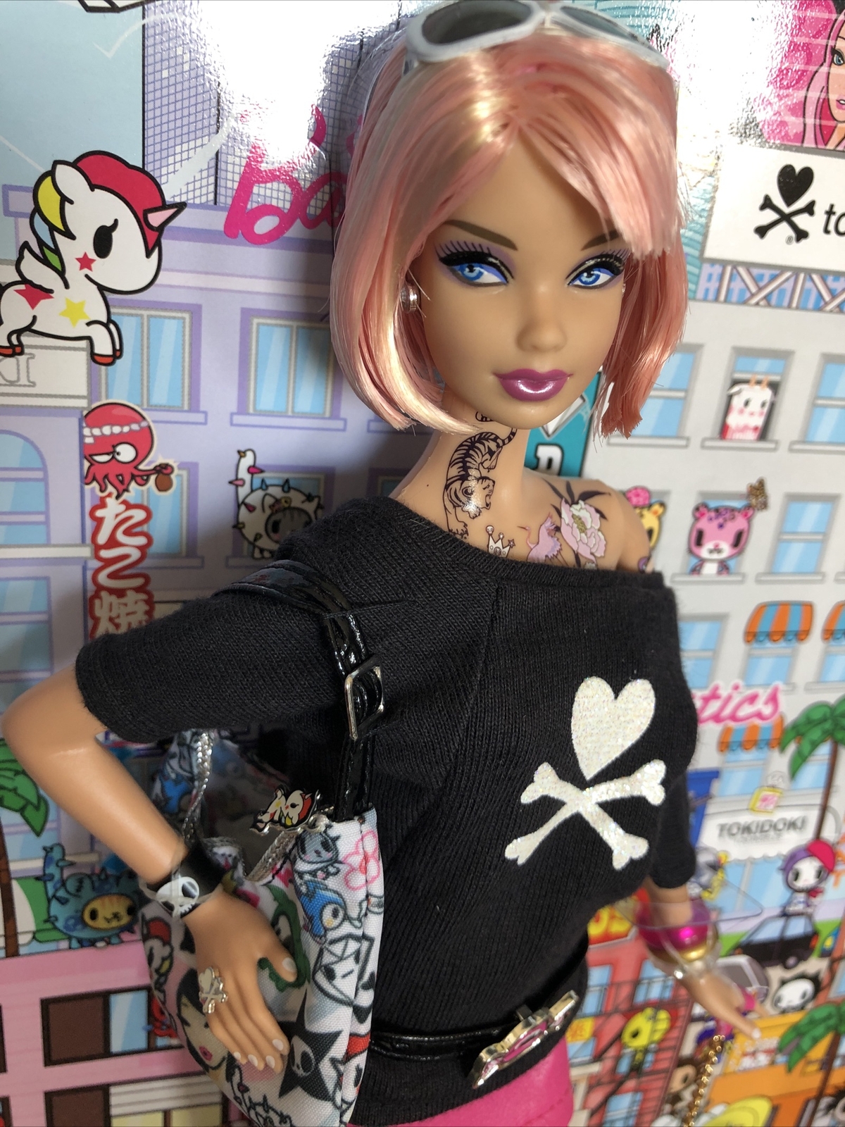 Simone Legno Tokidoki Tattoo Barbie Doll with Bracelet, Bastardino, Shoes & Bag