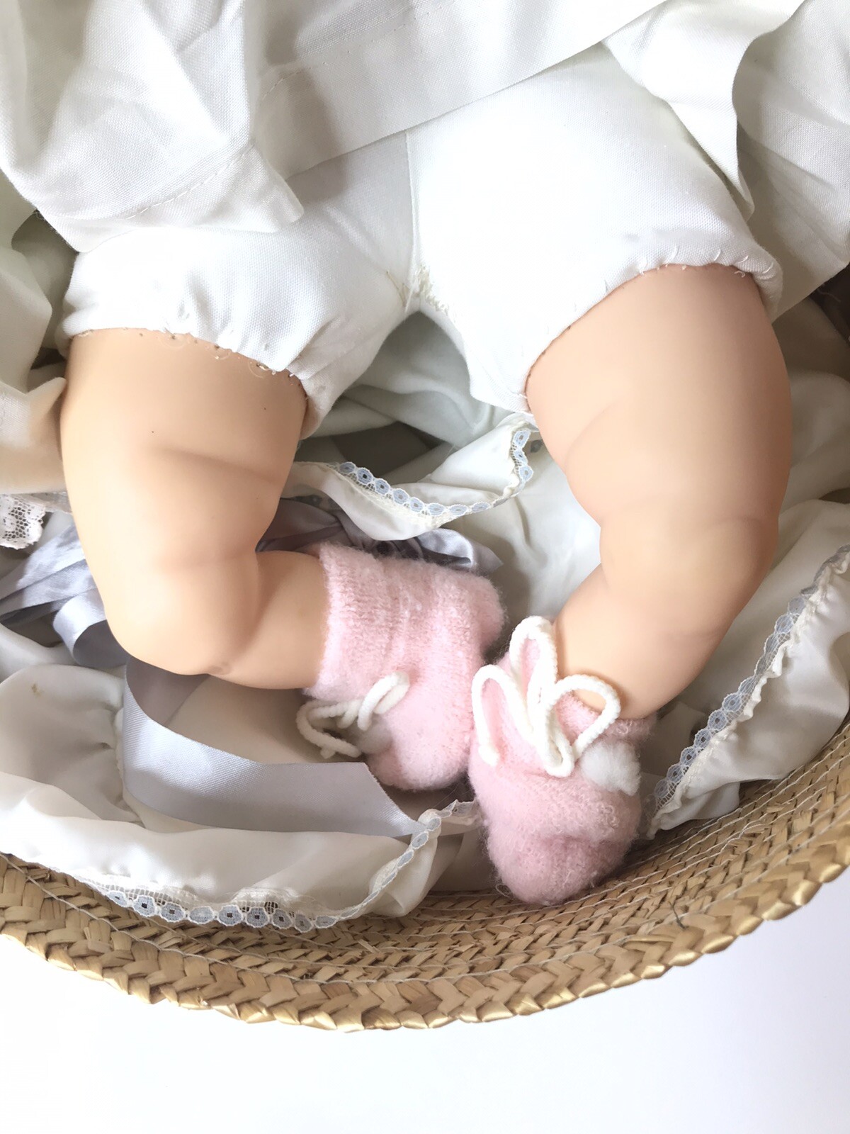 Atlanta Novelty Company Gerber Christening Baby Doll in Basket 1970’s.