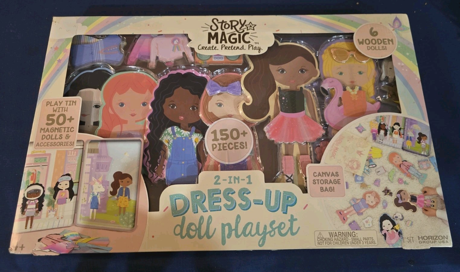 NEW Story Magic 2-in-1 Dress-Up Doll Playset, 6 Wooden Dolls, 150+Pcs Magnetic…