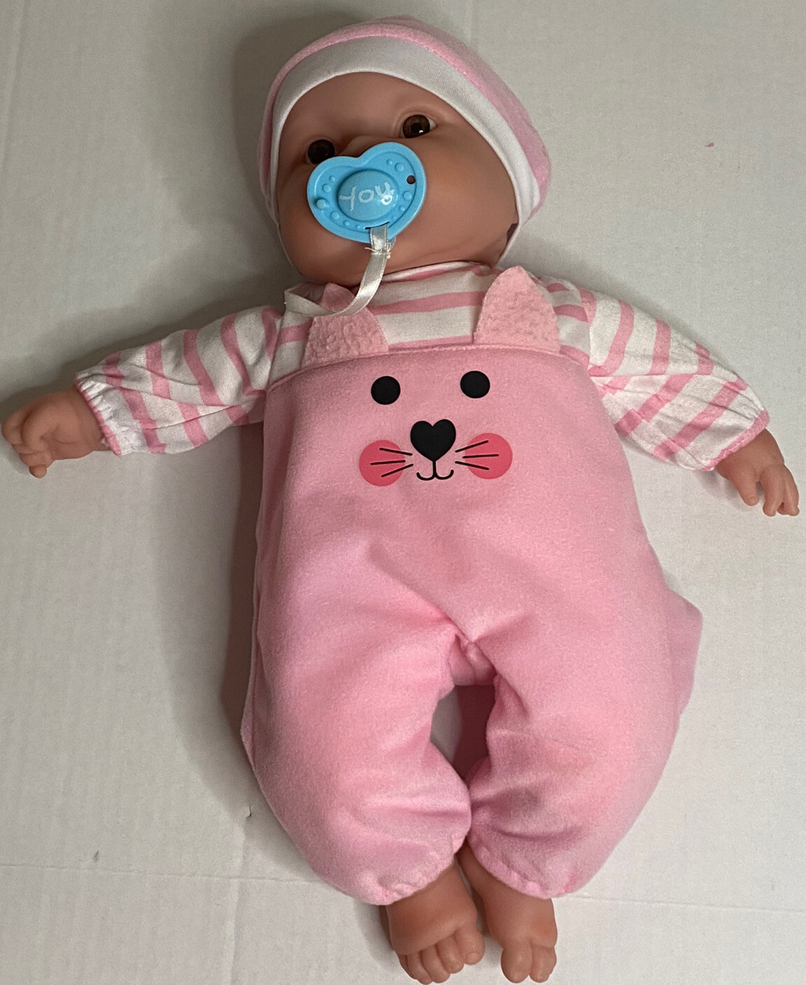 Berenguer Realistic Baby Doll Pink Girl Outfit Brown Eyes Pacifier JC Toys