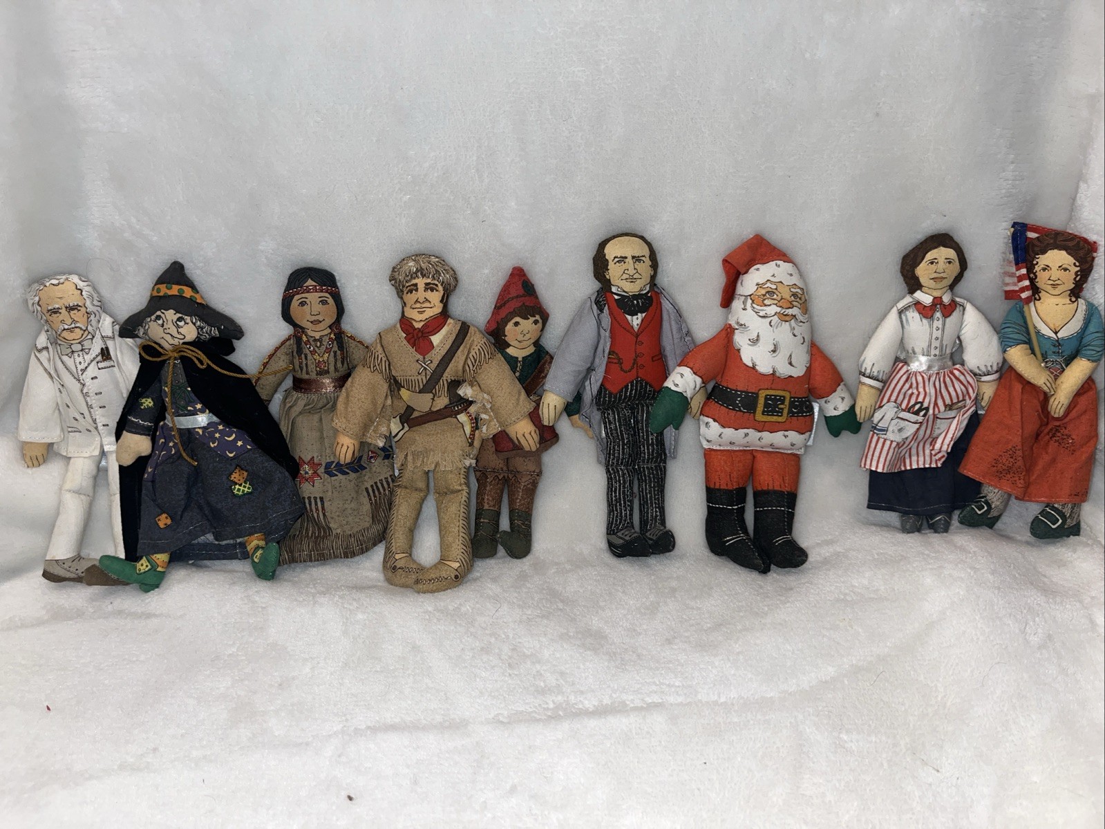 Vtg Hallmark Soft Muslin Folk Art Dolls Lot of 9 Christmas Halloween Historical