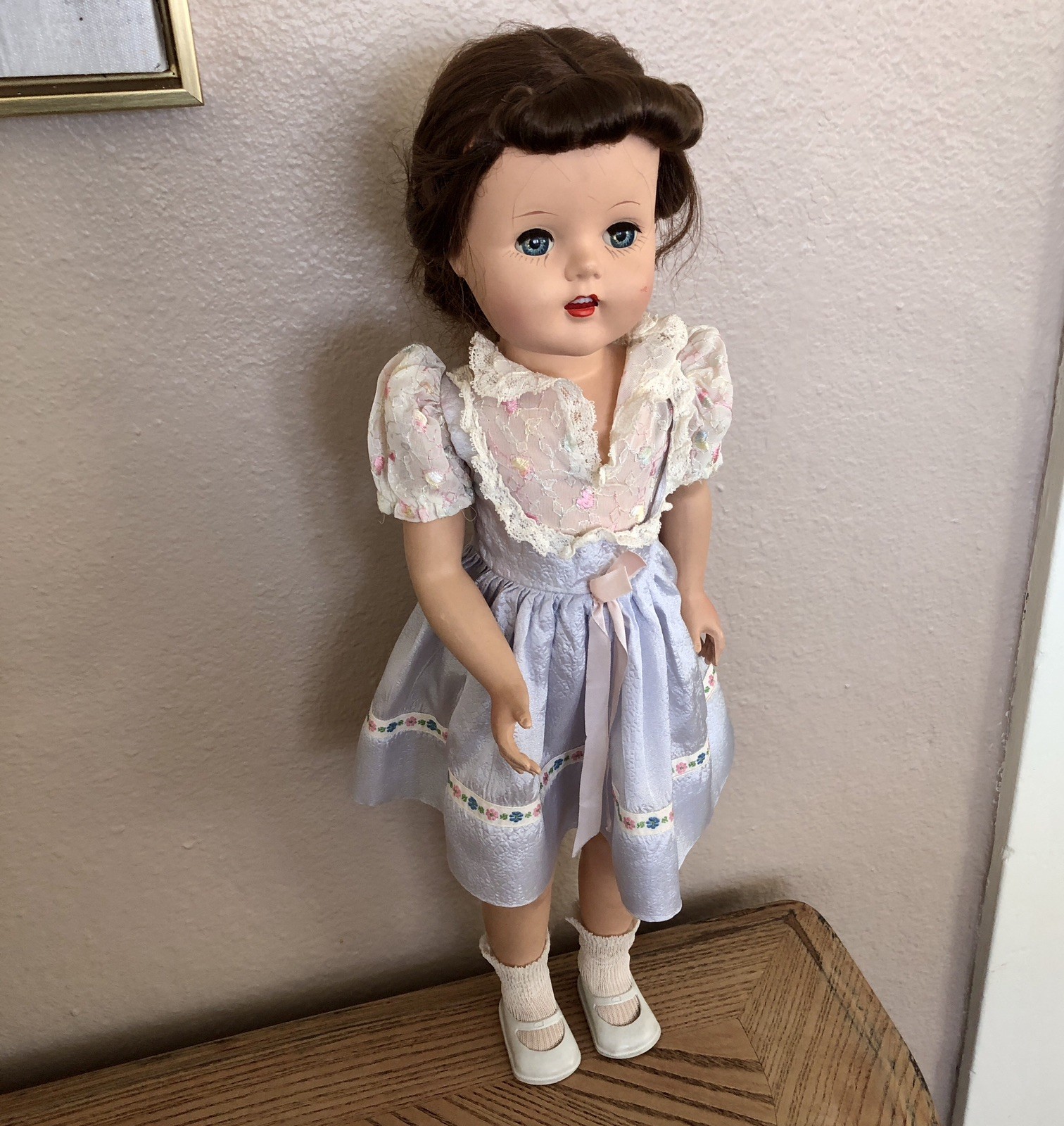 Vintage 20” Hard Plastic Walker Doll Sleepy Eyes Open Mouth Teeth Marked 210