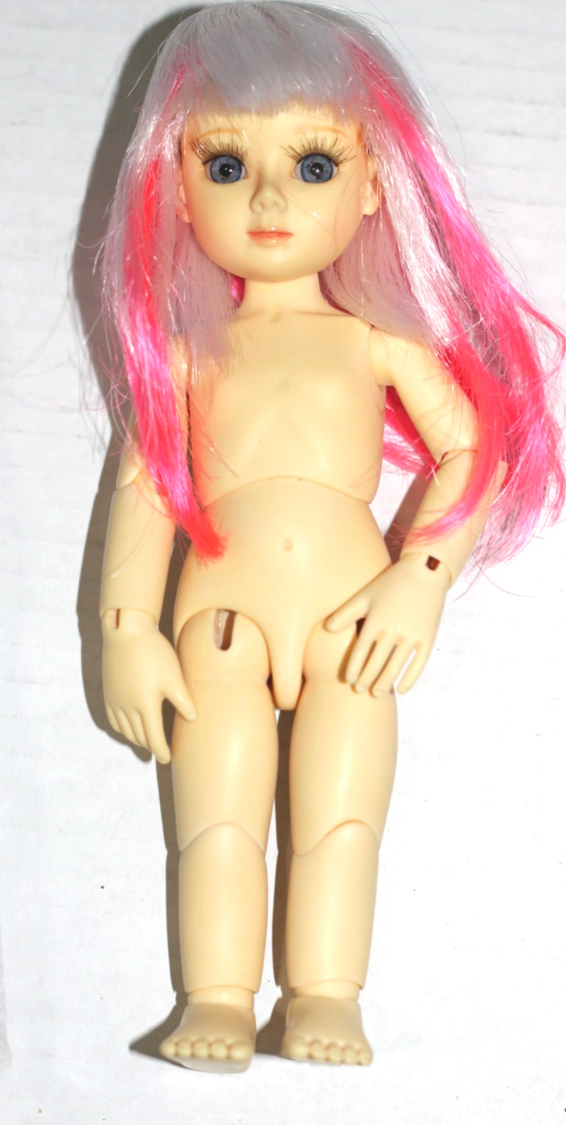 GOODREAU BJD DOLL 7 1/2 INCHES THE AMERICAN BJD NUDE WITH PINK / WHITE WIG