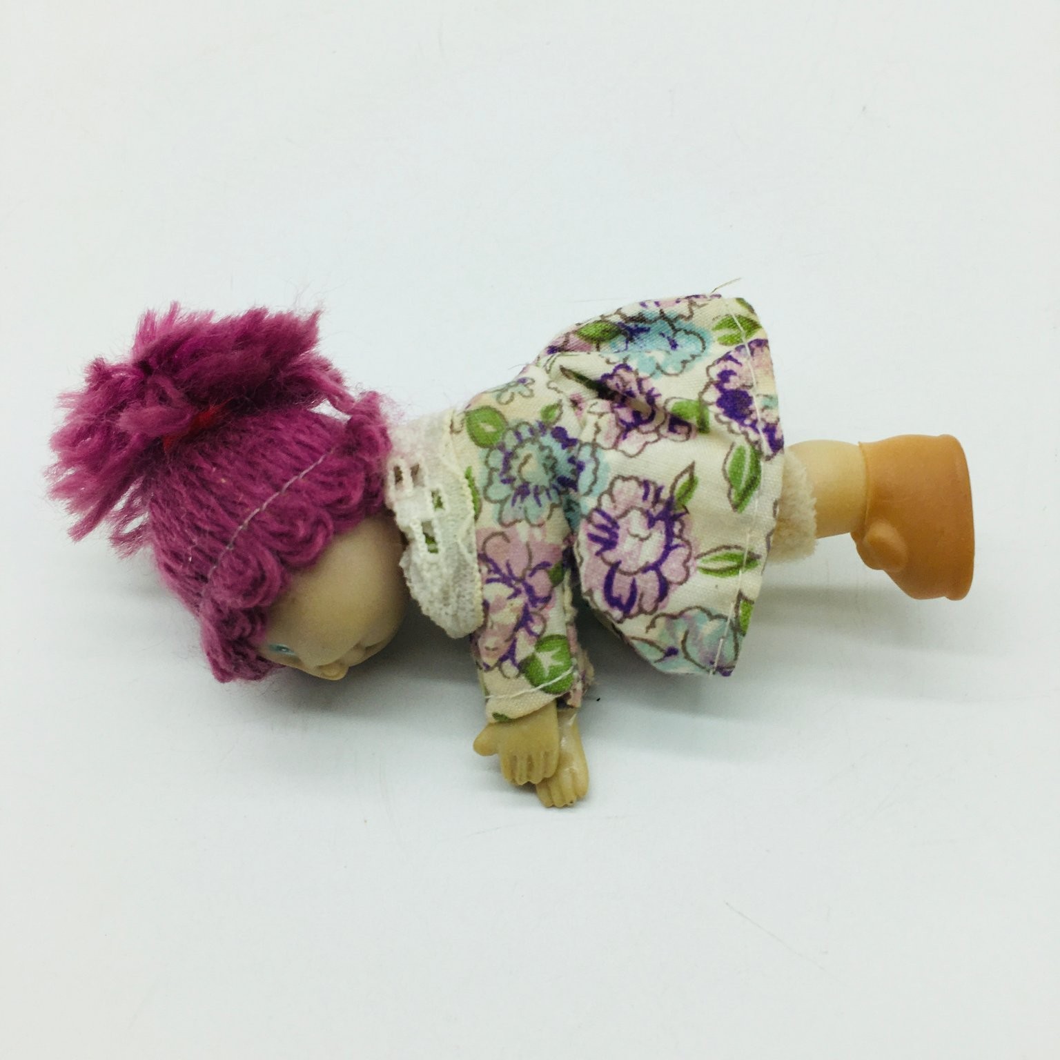Cabbage Patch Style Baby Doll 3.5 in Soft Body Purple Yarn Hair w/Dress