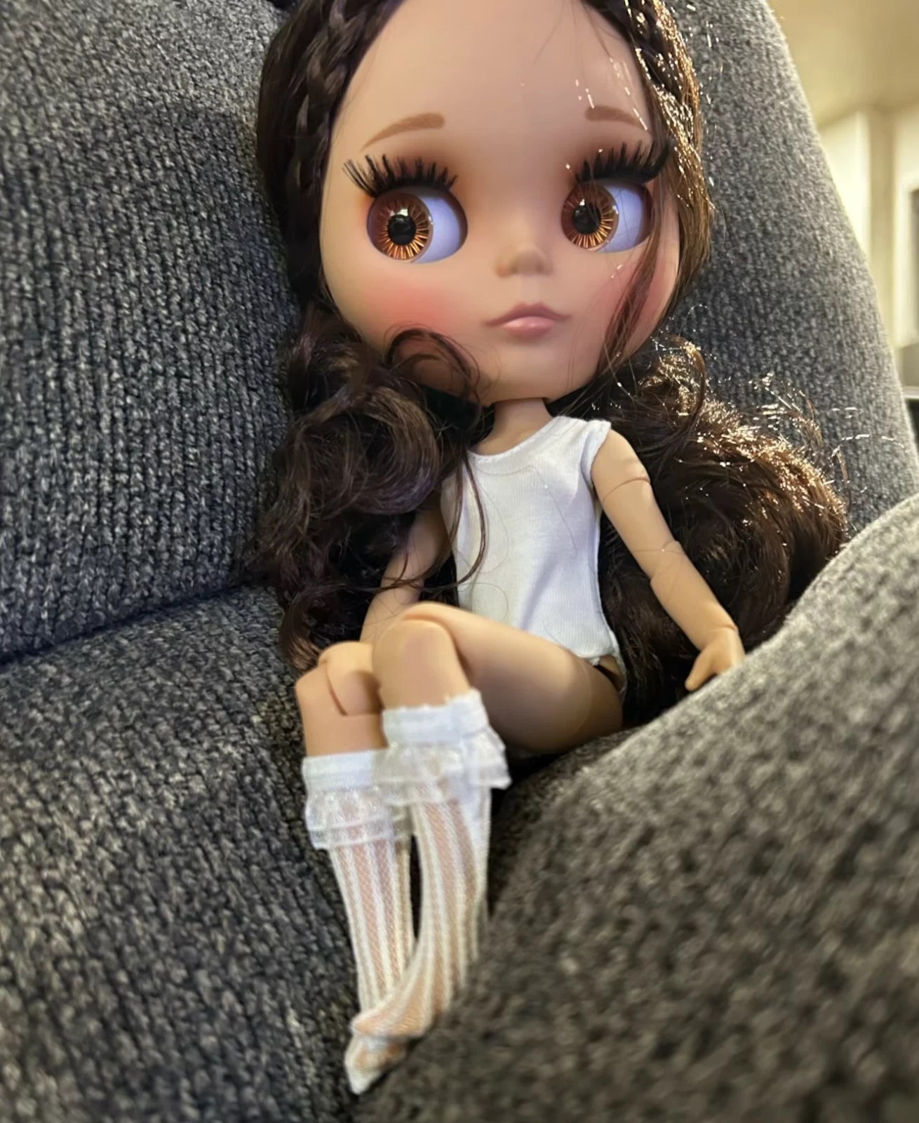 Neo Blythe Doll Matte Face Eyebrows Joint Body Tan Skin Brown Hair Wig Gift Toy