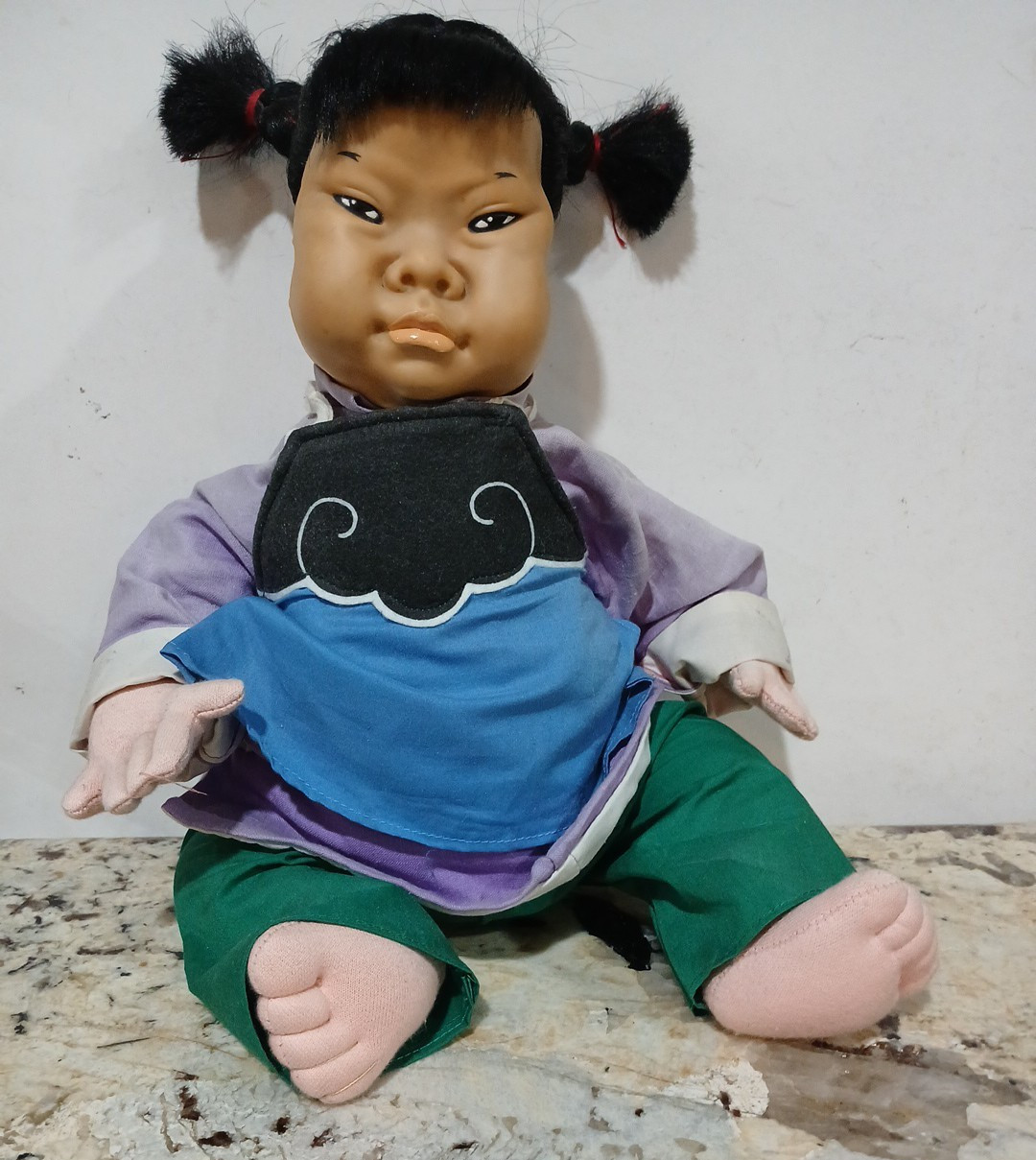 Vintage Michael Lee Mica Le 15″ Cloth Doll Signed Rubber Face