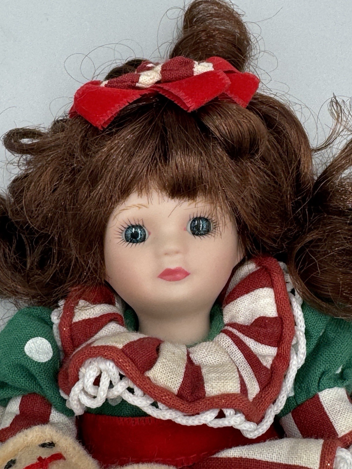 Knickerbocker Porcelain Small 6” Doll W/ Brunette Curls Gingerbread Plush