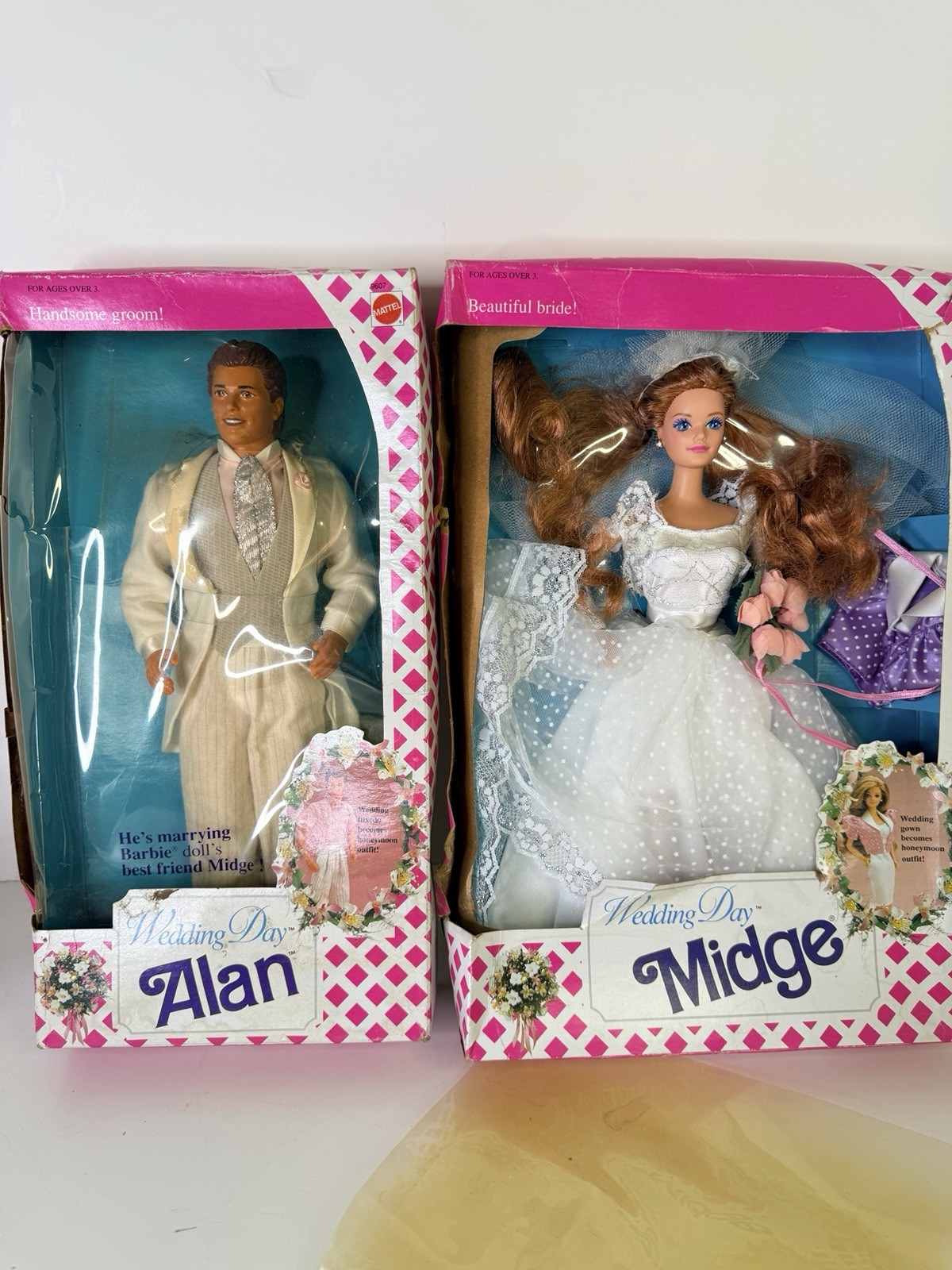 Vintage 1990 Wedding Day Midge Barbie Alan Ken Doll Bride Groom Set READ