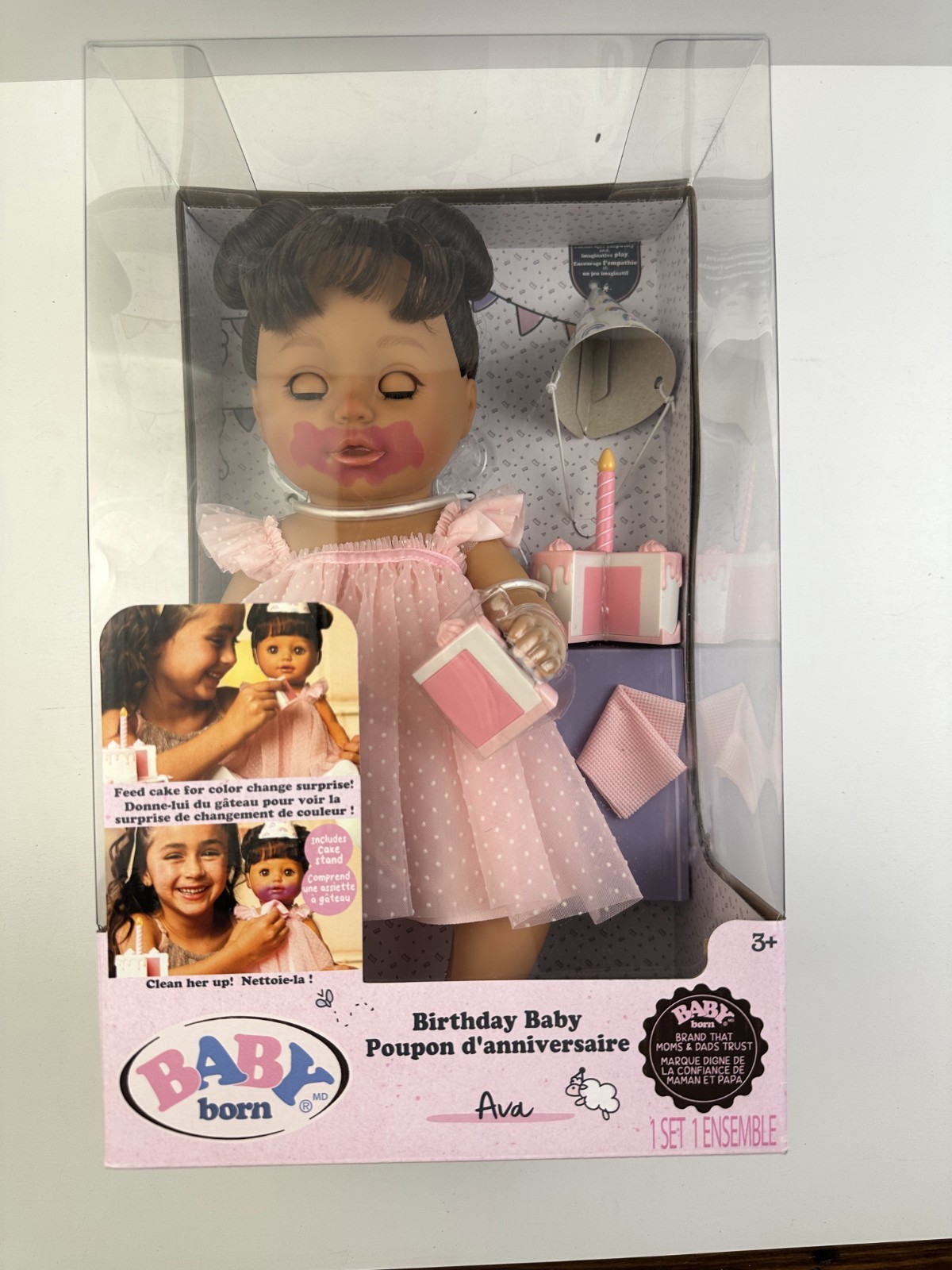 Baby Born Birthday Baby Doll Named Ava with light Brown Eyes For Age 3+