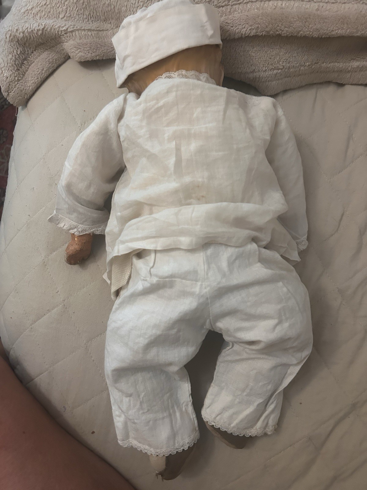 Antique 1920s 16” Composition Boy Baby Doll Straw Stuffed Cloth