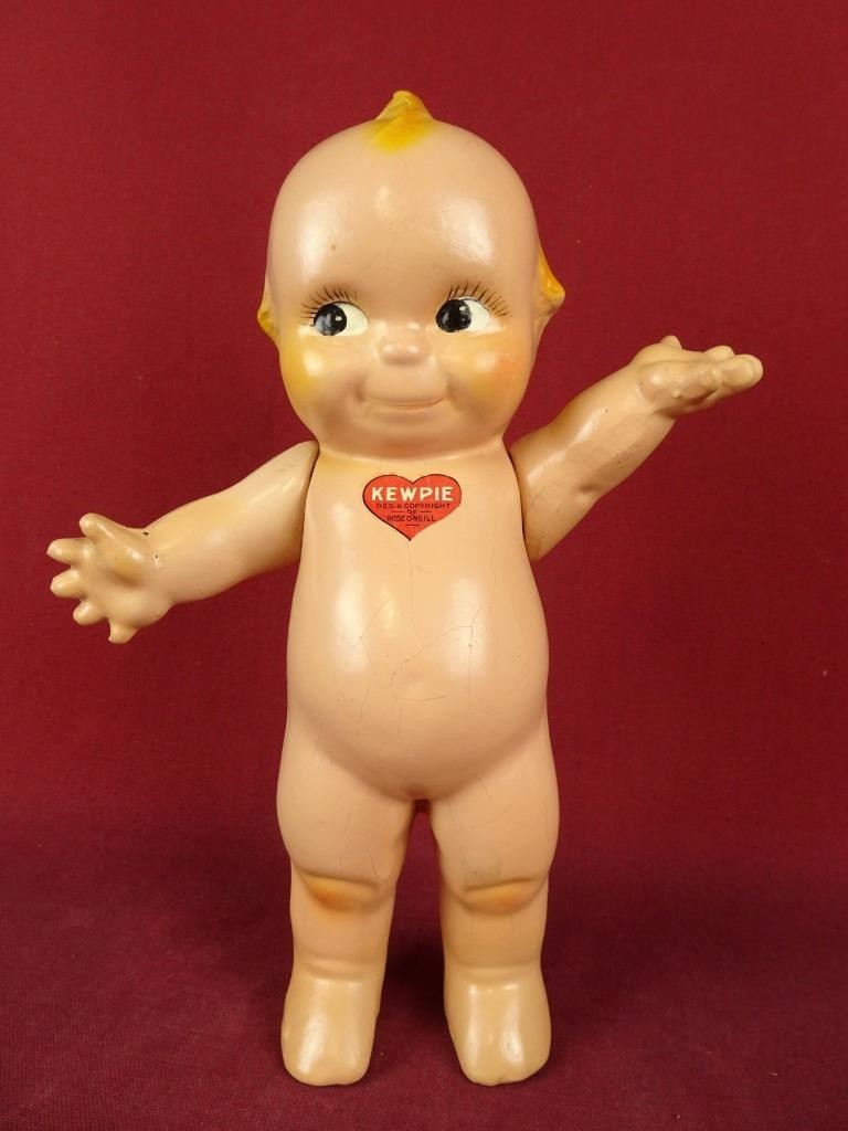 Vintage Antique 1920s Composition Kewpie Doll Red Heart Label by Rose O Neill